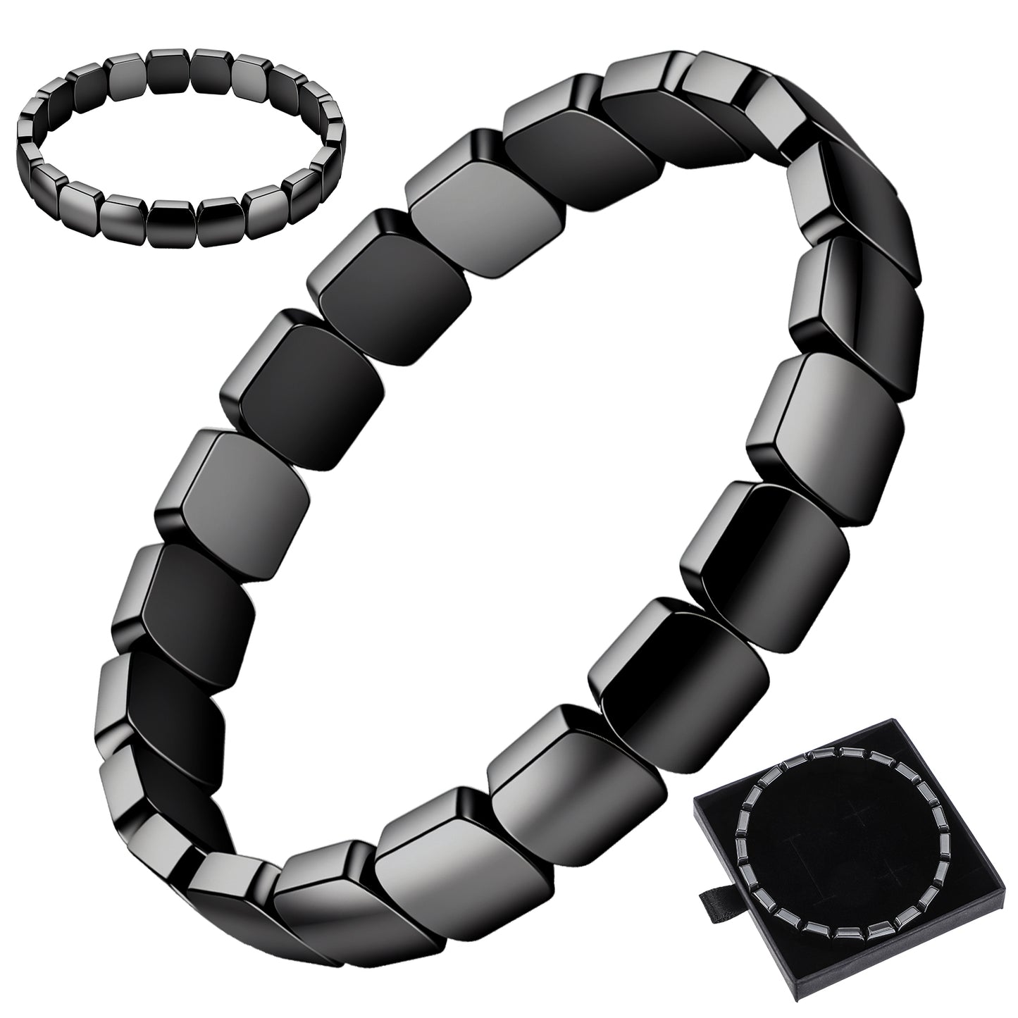 Matwsec Hematite Bracelet Men, Natural Hematite Stone Beaded Stretch Bracelet for Men, Reignites Masculine Energy & Boosts Confidence Birthday Anniversary Christmas Jewelry Gifts for Him (Black)