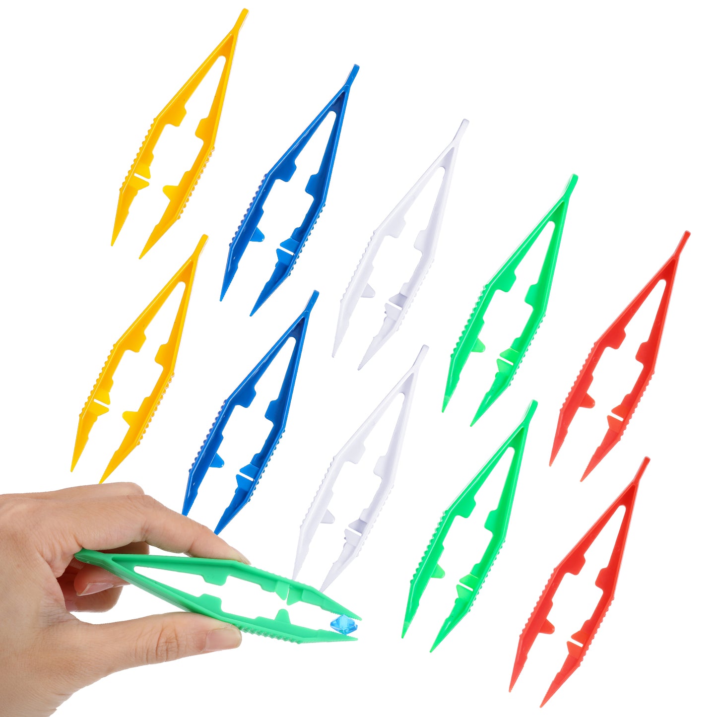 10 Pcs Plastic Tweezers for Kids,Plastic Tweezers,Craft Beads Forceps Tools for DIY Craft Jewelry Making Family School Beading Project(Blue,White,Green,Yellow,Red)