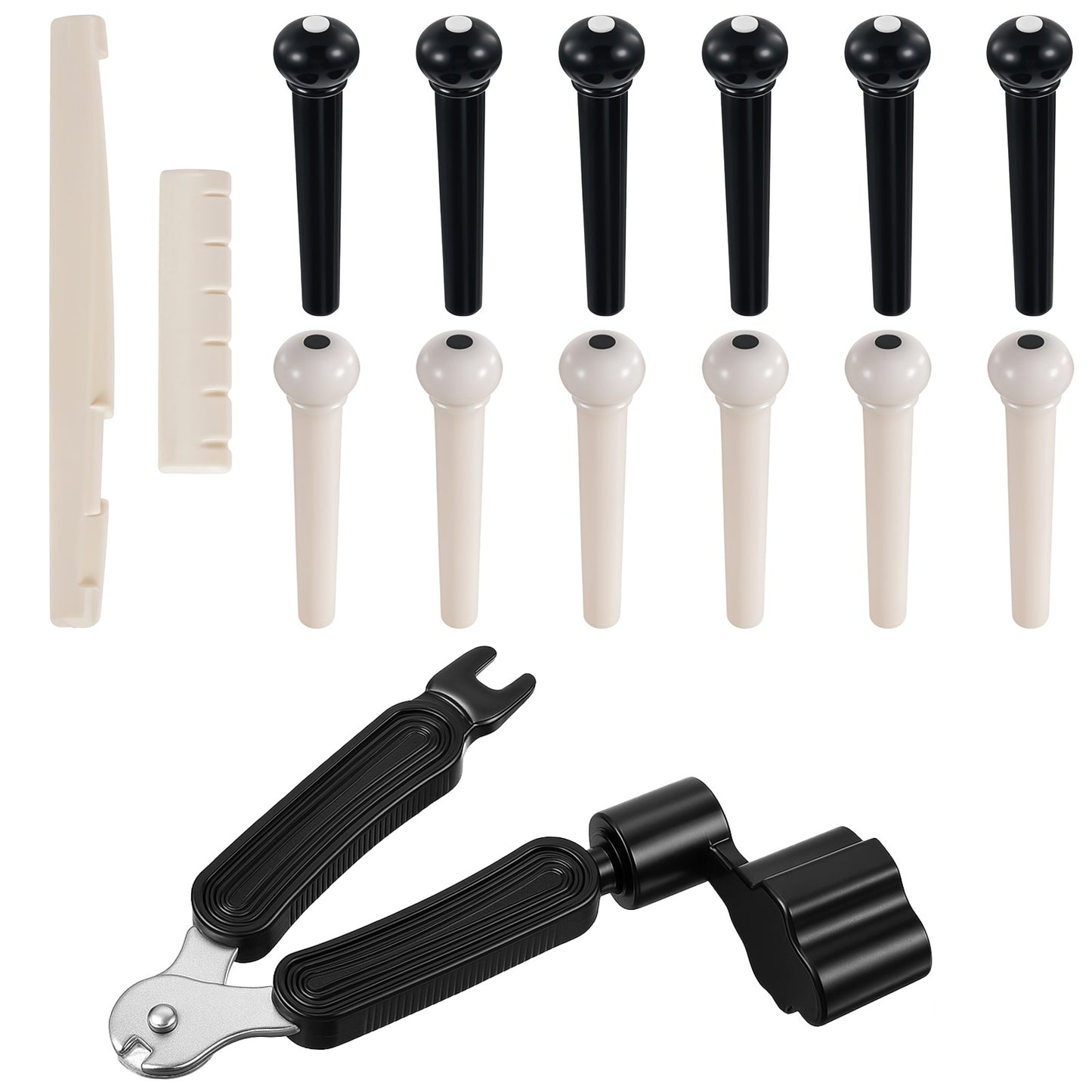 14Pcs Acoustic Guitar Bridge Pins,Bridge Pins For Acoustic Guitar,With 3-In-1 Pin Puller Remover & Guitars String Winder And Cutter Guitars Parts,Accessories Replacement Tools Kits(Black + Ivory)