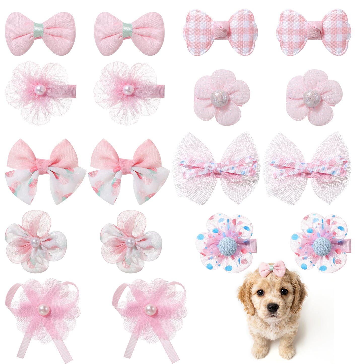 Ouligay 20Pcs Dog Hair Bows Dog Bows for Small Size Dogs Cute Dogs Hair Bow with Rubber Bands for Cat Puppy Small Pet, Pink