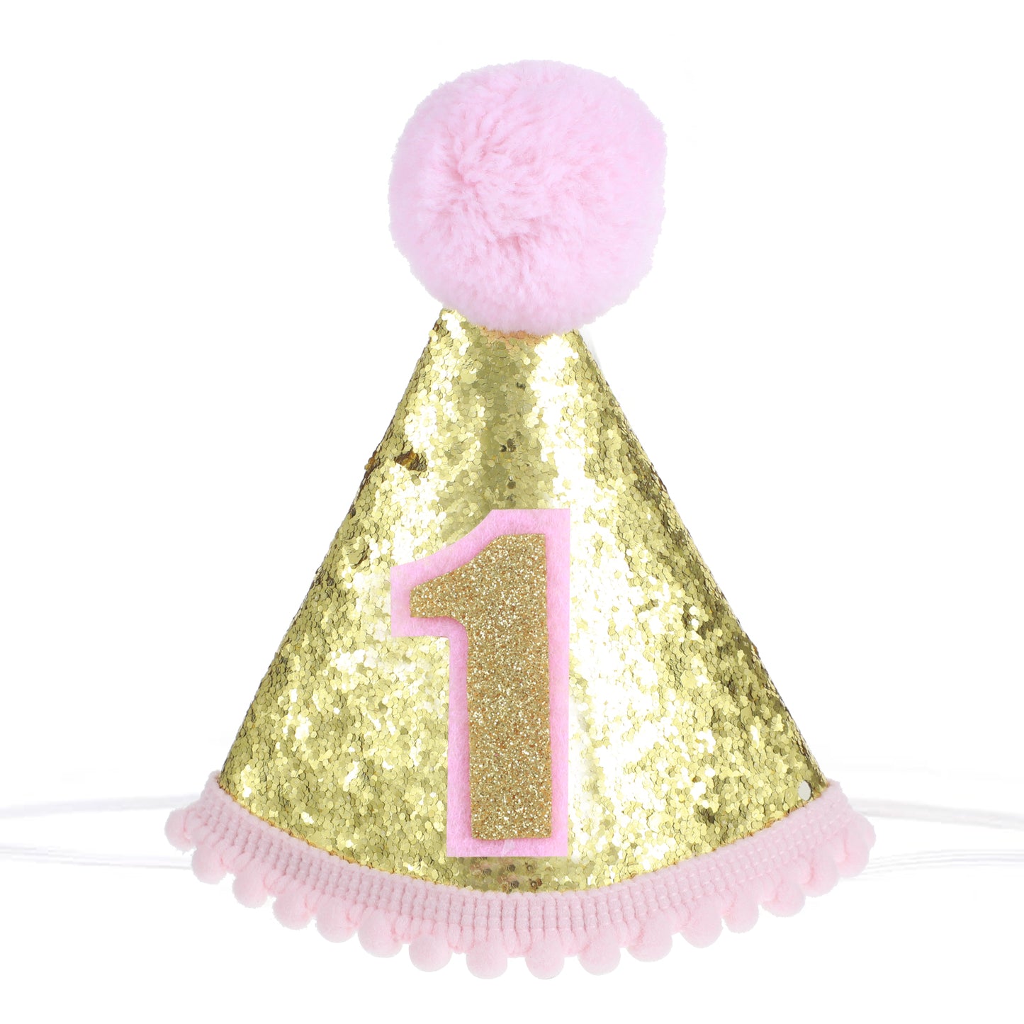Bremorou 1st Birthday Hat,Baby 1st Birthday Cone Hat,First Birthdays Cake Smash Party HatsBirthdays Glitter Cone Hats(Pink)