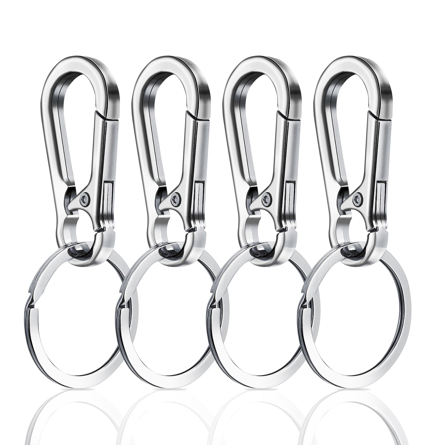 Mabor 4Pcs Keychain Hooks Metal Carabiner Keychain Clip Silver Key Ring Clips for Car Keys Purse Charm Hook Heavy Duty Keychain Holder Zinc Alloy Keychain Hook Clip for Men Women