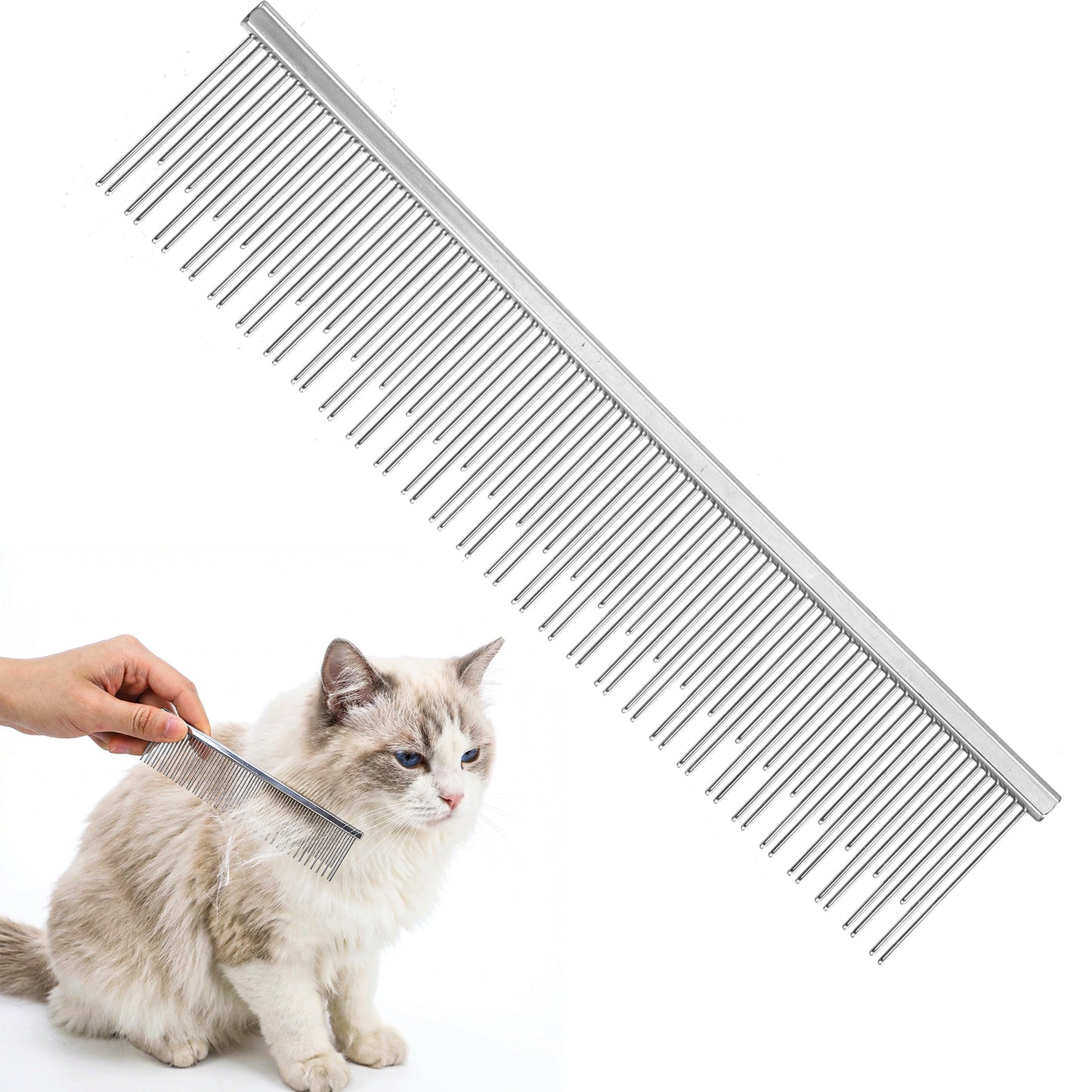 Metal Comb for Dogs & Cats, 6" Stainless Steel Detangling Grooming Tool for Long & Short Haired Pets, Anti-Static Dematting Comb with Rounded Teeth for Indoor Cat Matted Fur Removal Shedding Control