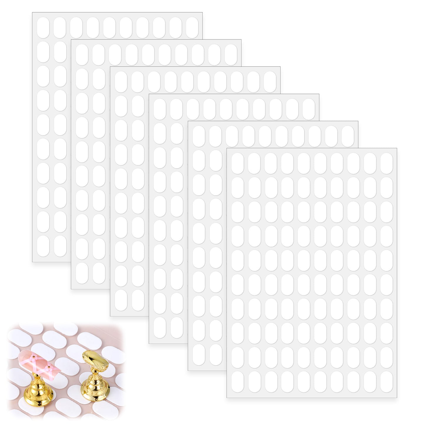 Bremorou 600 Pcs False Tip Double Sided Adhesive Tapes White Nylon Sticky Dots Press On Nail Sticky Tabs White Nylon Stickies Back Dots Pre-Cut Display Strips For Home, Office And Classroom