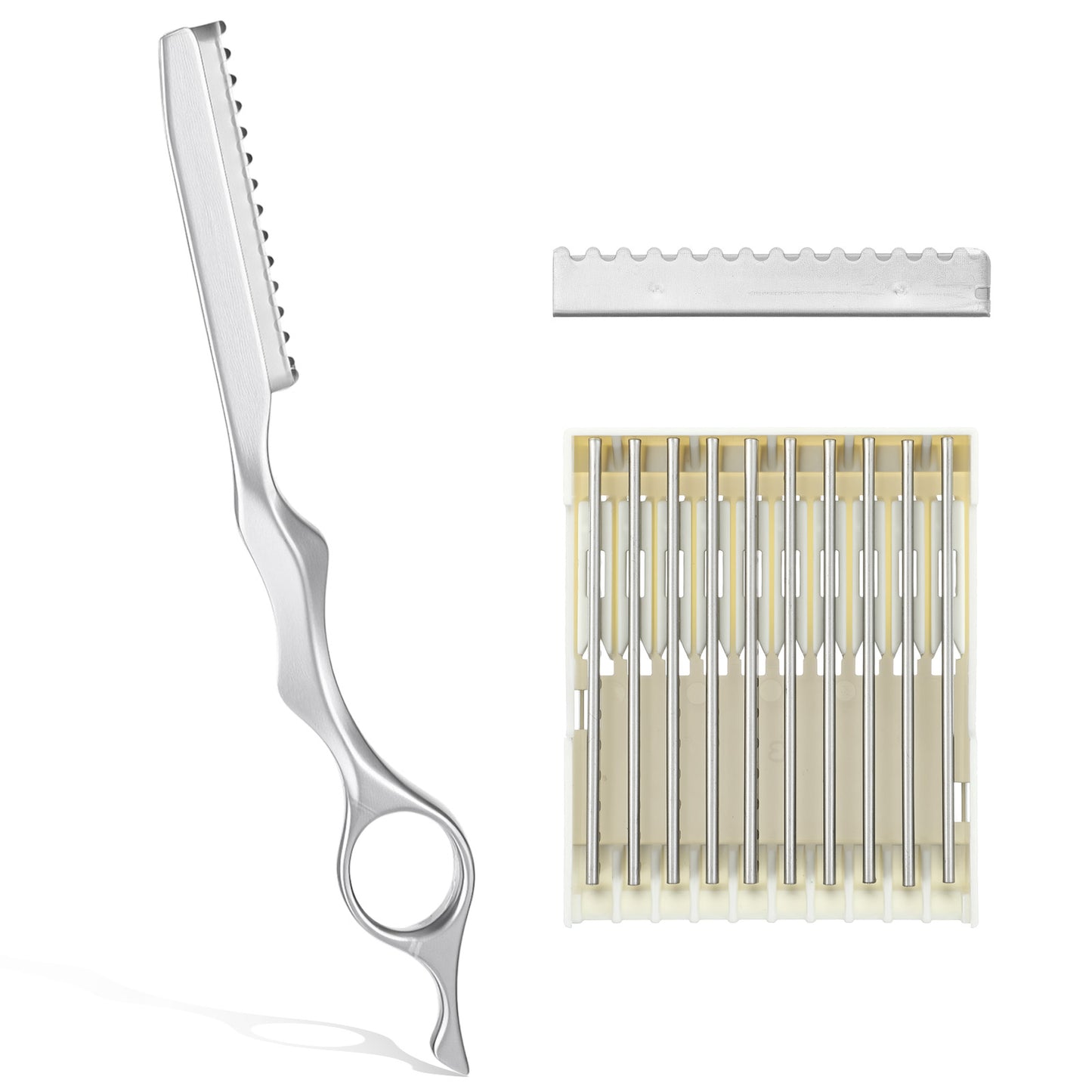 Rahhlzs 11 Pcs Hair Razor for Cutting Hair Silver Hair Thinning Comb with Replacement Texturizing Razor Hairdressing Razor for Hair Styling Tool Trimming Tool Salon Home Use