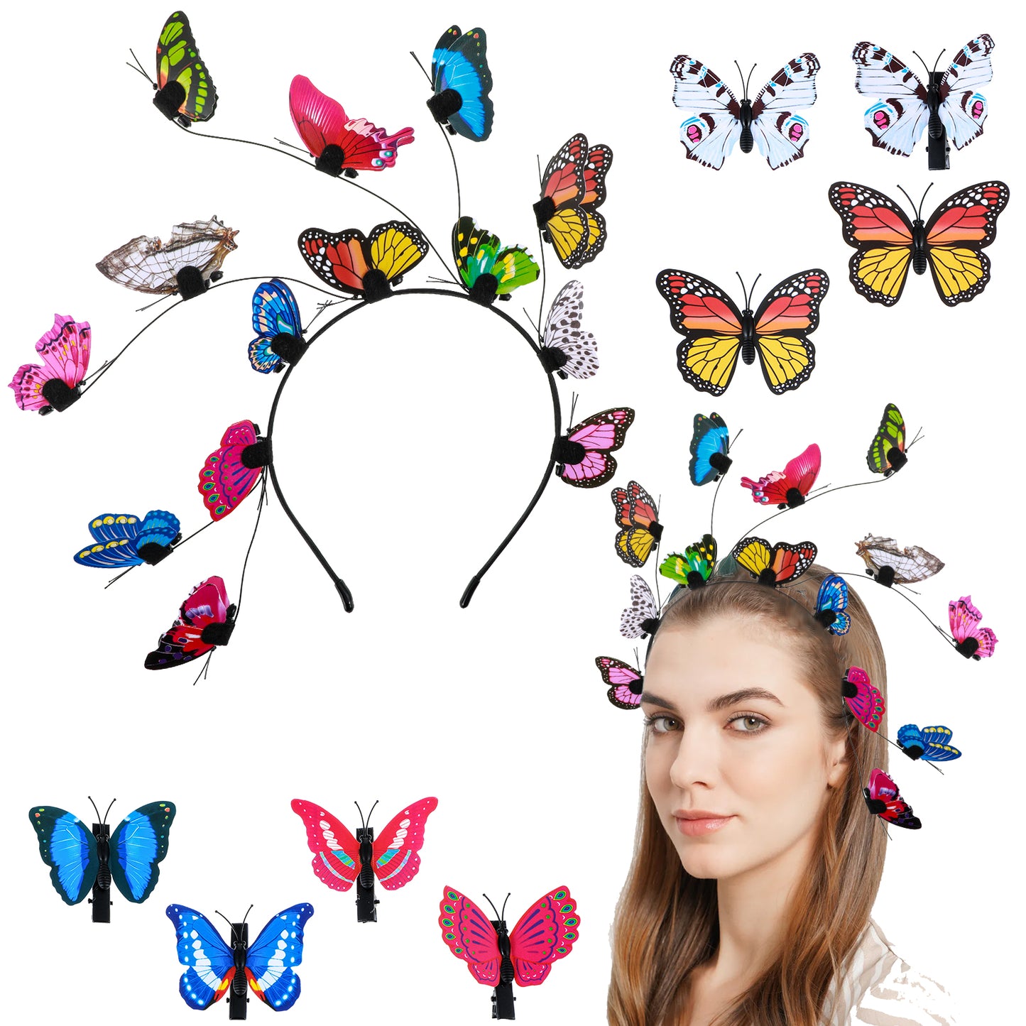 Nogeqi Butterfly Headband Headpiece, Butterfly Fascinator Hats Monarch Crown Tea Party Hats for Women Halloween Costume