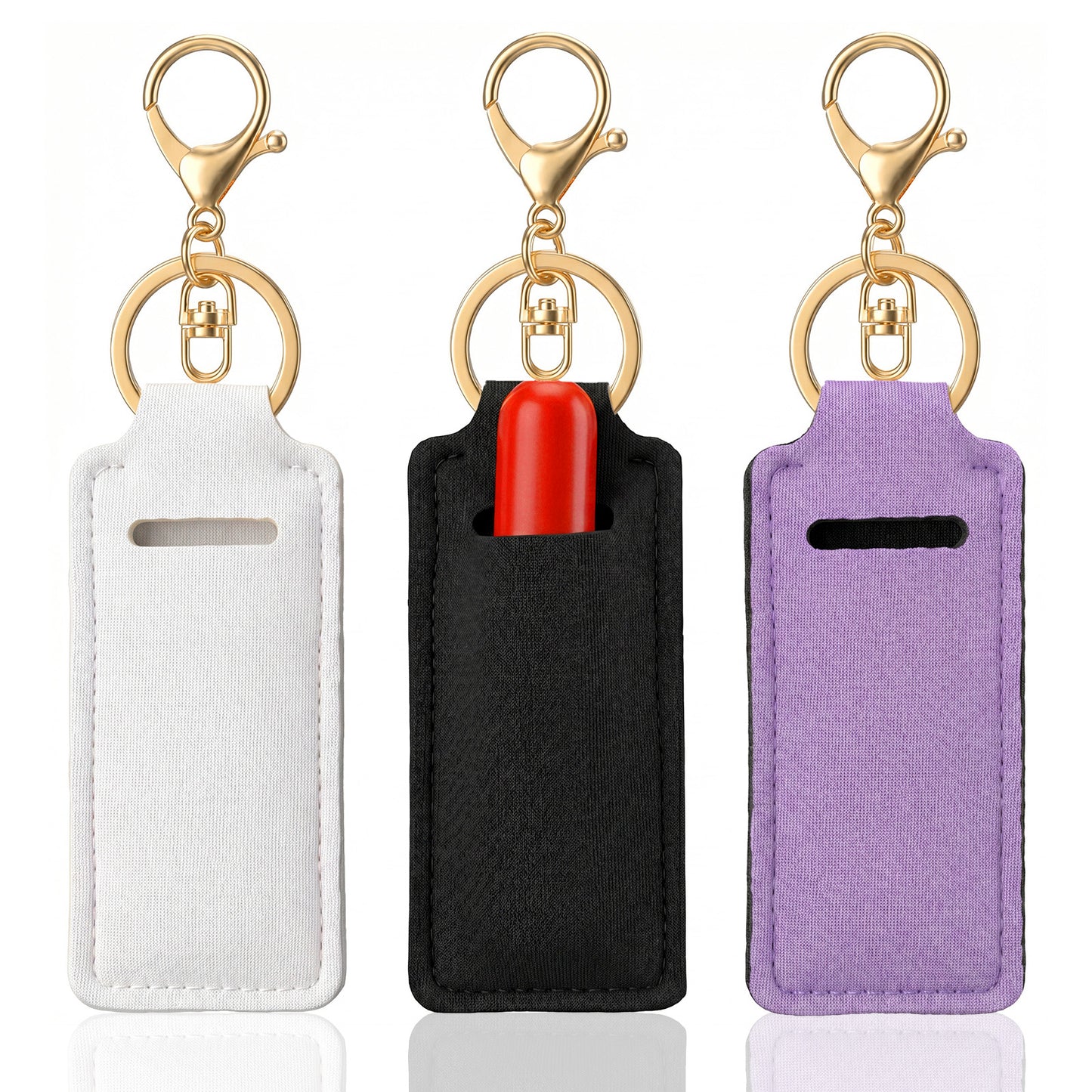 RAHHLIZS 3pcs lipstick Holder Key Chain Lipstick Keychain for Lip Balm Chapies Insulated lip Holder Travel and Work for Womens Gift (Black, White, Purple)