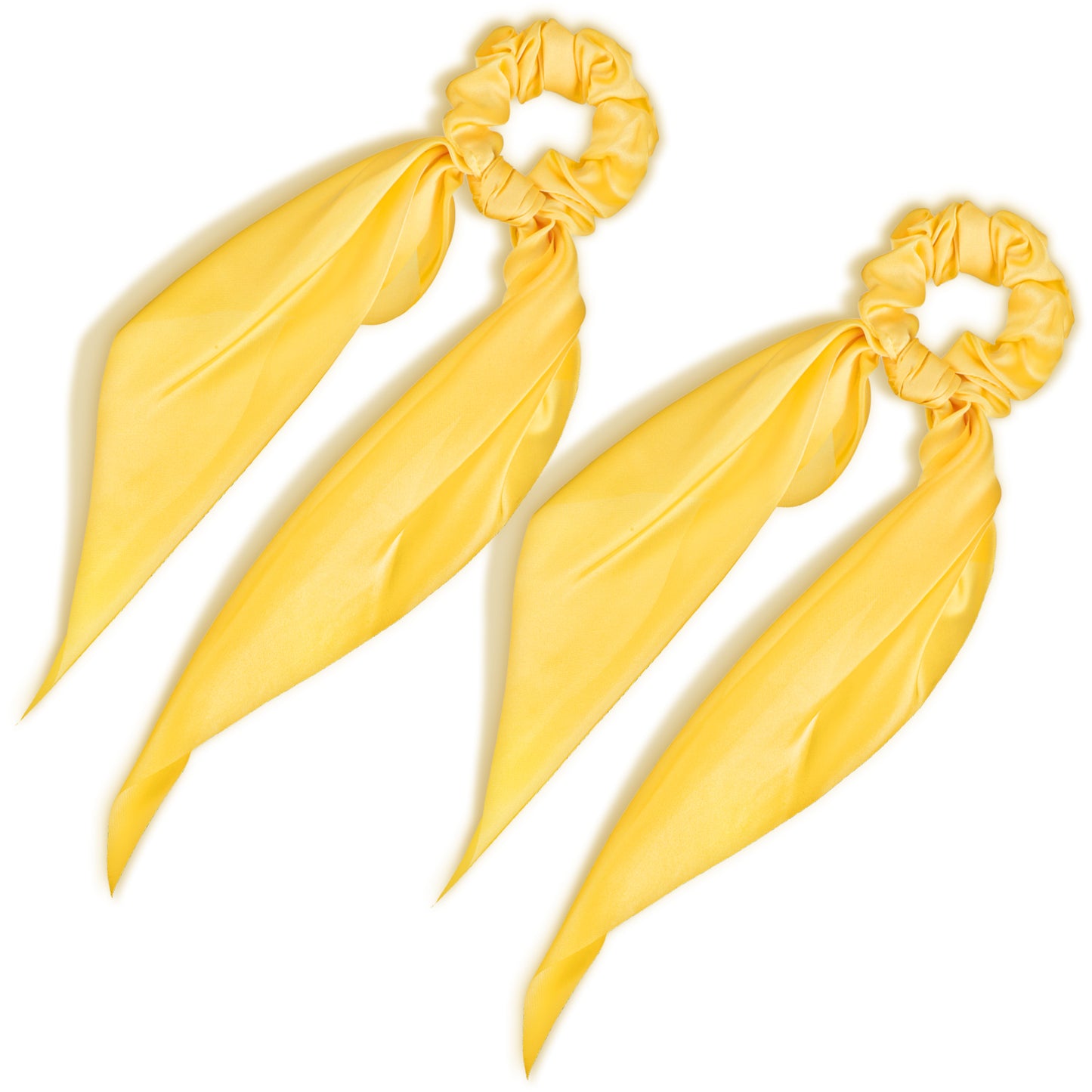 Scrunchie with Bow 2 PCS Ribbon Scrunchie Hair Scarf Scrunchies Ponytail Scarf Knotted Bow Silk Hairs Ties Satin Hairs Ribbon Scrunchy for Women and Girls Thick Thin Long Hair (yellow)