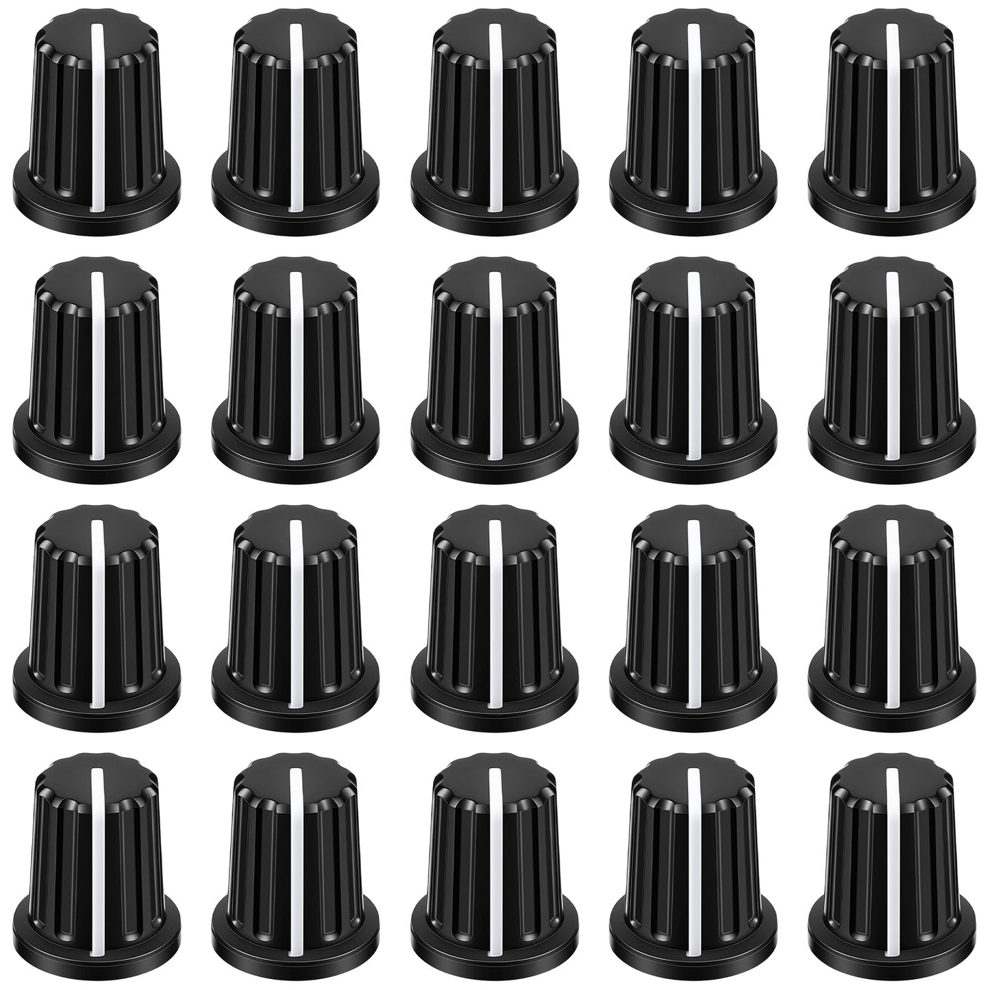 Sorcristy 20PCS Potentiometer Knob Set, 6mm D Type Potentiometer Control Knobs Black Volume Audio Mixer Bass Tone Rotary Knob Replacement for Electric Guitar, Speaker Board