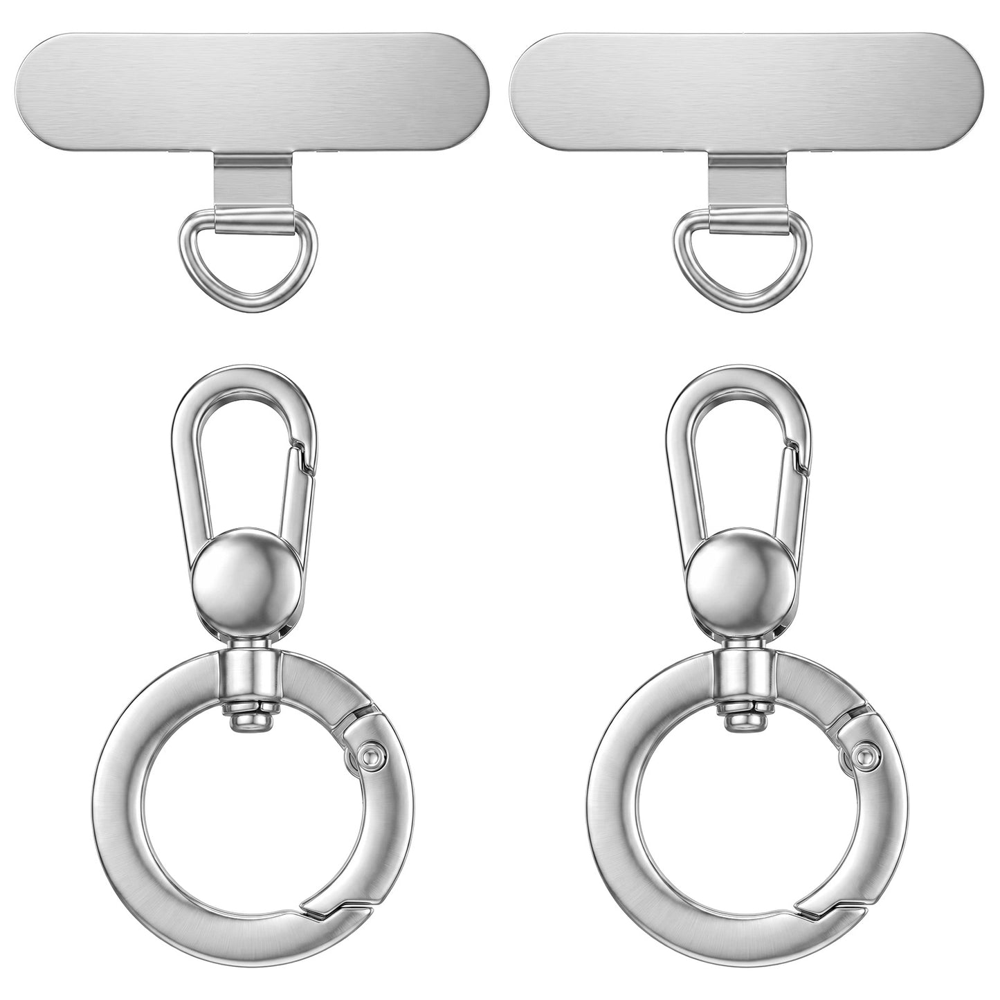 Shimmeroo 2-Pack Metal Phone Tether Tab, Anti Lost Lanyard Pad with 360° Rotatable Spring Ring, Universal Cellphone Grip Holder, Keychain Attachment - Silver