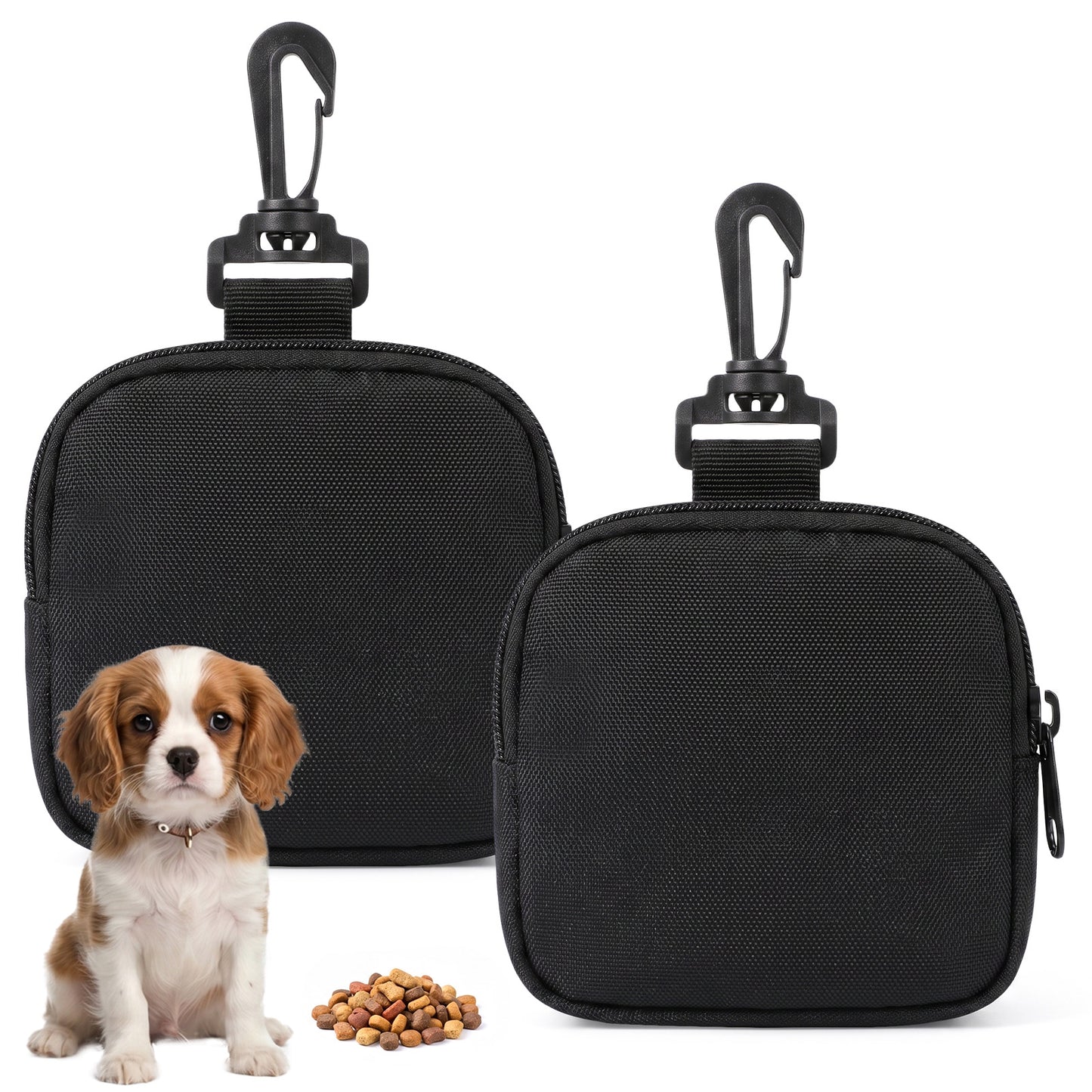 Matwsec 2 Pcs Dog Treat Pouch, Hands Free Dog Training Treat Pouch for Pet Training Hand Free Puppy Dogs Treats Bag with Carabiner, Portable Closing for Travel or Outdoor Use (Black)
