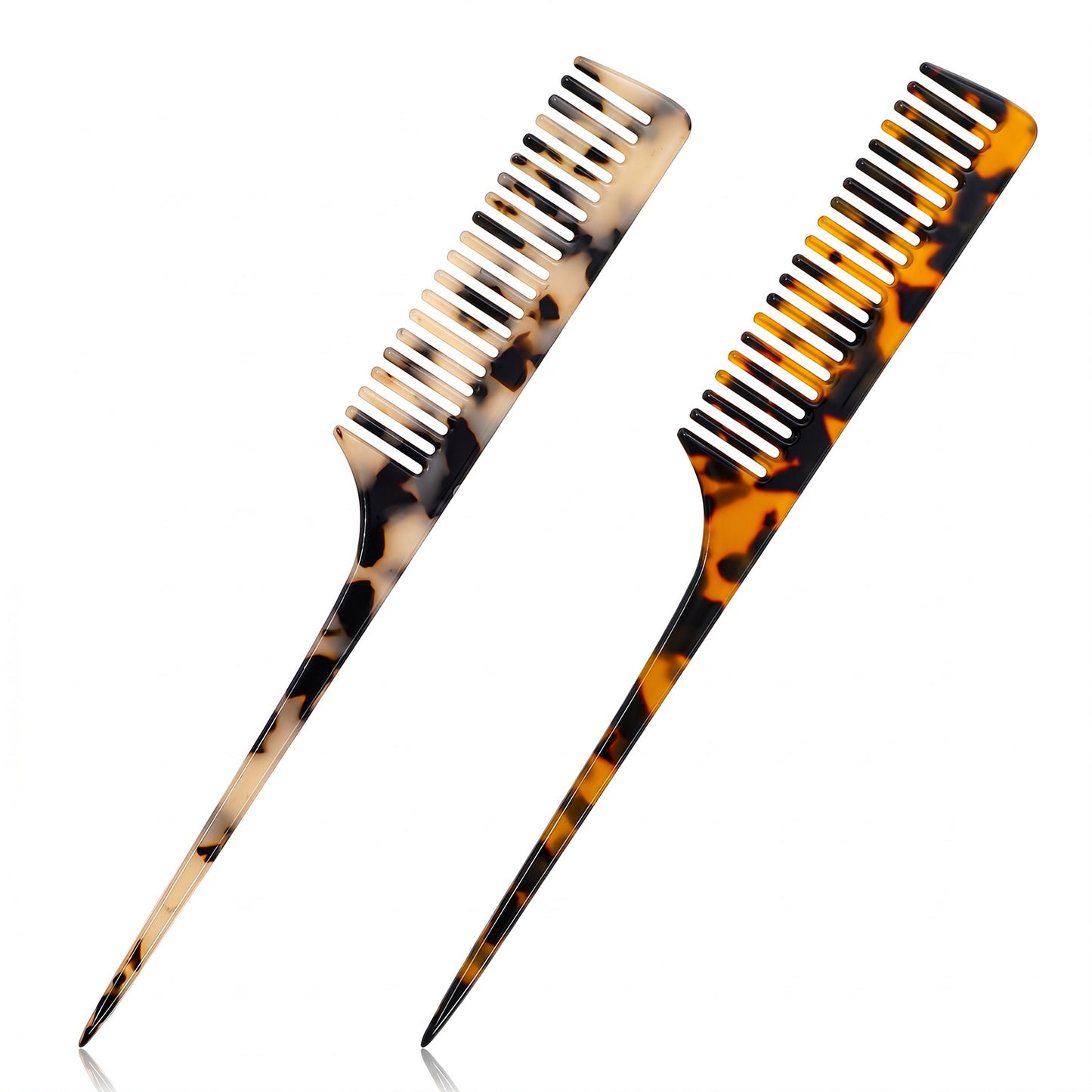 RAHHLIZS 2PCS Rat Tail Combs for Women Parting Comb Fine Comb for Parting Hair, Eco-Friendly Cellulose Acetate, Antistatic Volumizing Hair Styling Tool for Fluffy Roots (Light and Dark Lortoise)