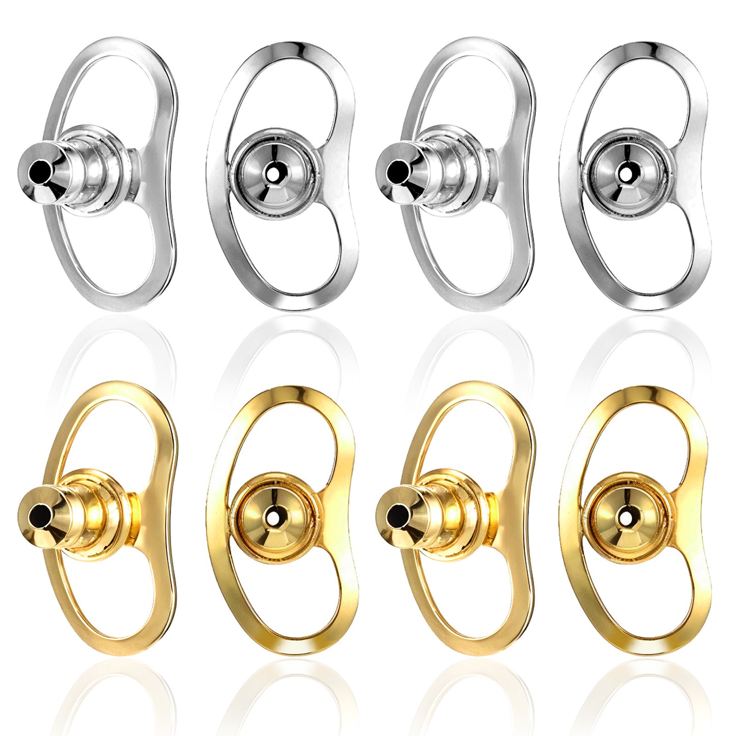 8PCS Earring Backs for Heavy Earring/Studs/Droopy Ears, Large Gold Silver Earrings Lifters Back Replacements Secure Locking Earrings Backings Clutch Stoppers Tight Lifter Backers Kit