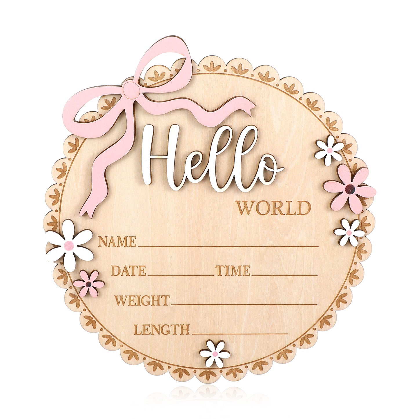 Ouligay Wood Baby Announcement Sign, Hello World Newborn Sign, Baby Name Sign, Babies Nursery Decor Name Plaques for Hospital Newborns Show Photo Prop Newborns Souvenirs(Wavy edge)