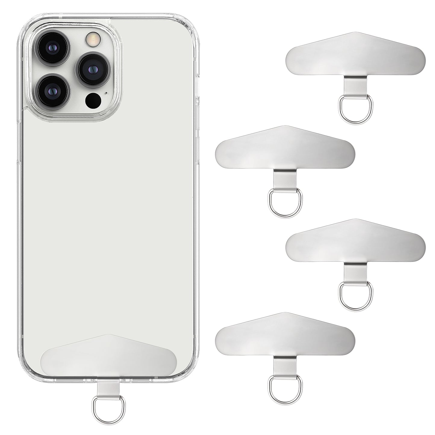 Mabor Phone Tether Tab, 4 Pack Metal Phone Tether Tab Heavy Duty Universal Phone Lanyard Patch without Adhesive Replacement Part for Phone Strap (Silver)