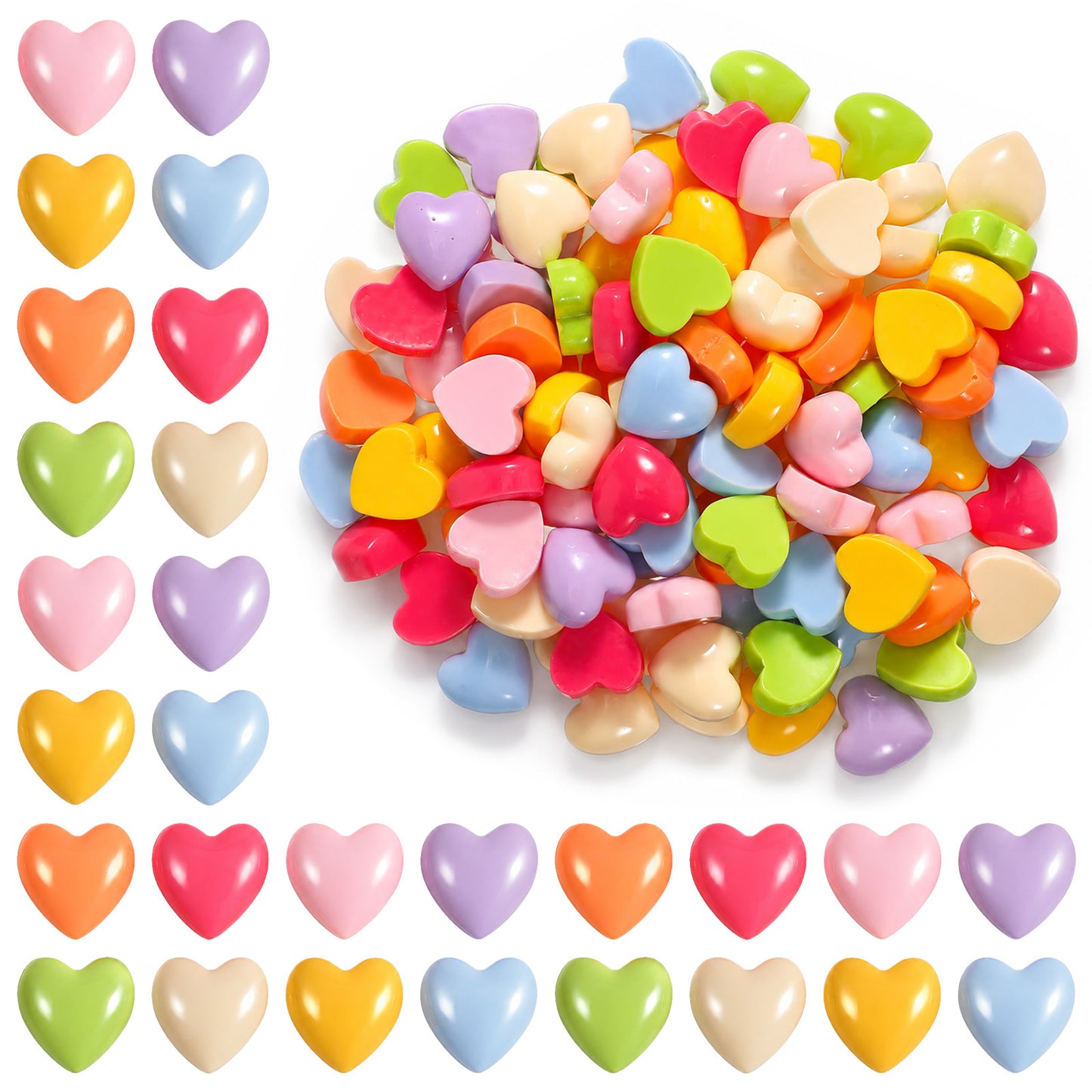 Matwsec 100 PCS Heart Resin Flatback Colorful Heart Beads Embellishments