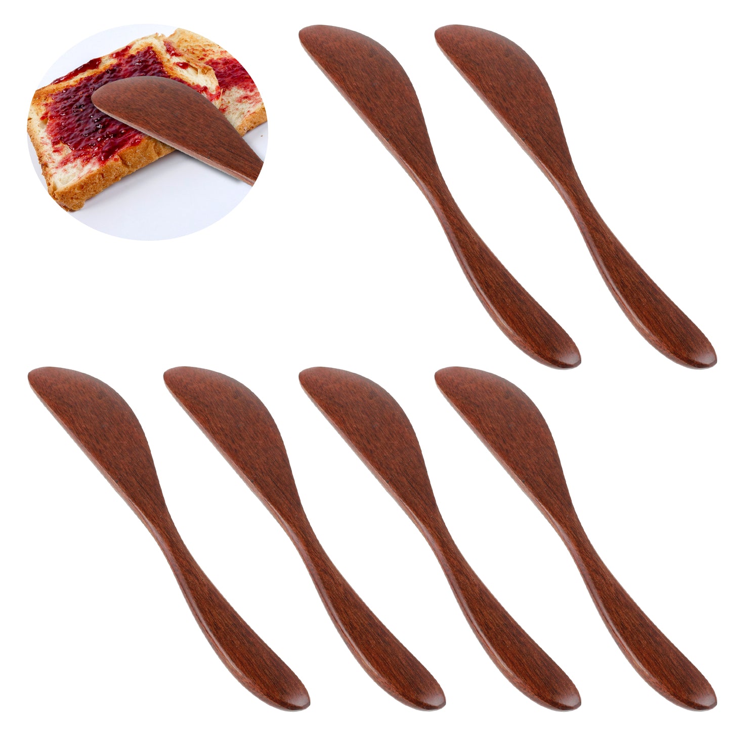 Mabor 6 Pcs Wooden Butter Knife, 6.02 Inch Jelly Cheese Spreaders Jam Sandwich Spreaders Cream Spreader Mini Wooden Spatulas Condiment Knives for Kitchen Baking Tool