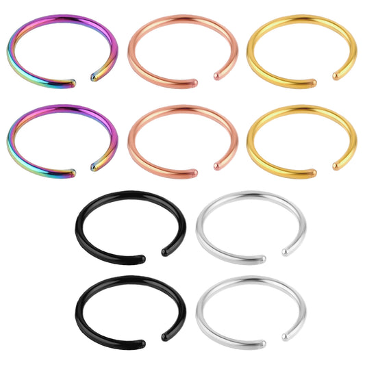 Ymapinc 10pcs Fake Nose Ring, Faux Nose Piercing for Women, Non-Pierced Fake Septum Ring, Lip, Ear Clip on Rings, Stud Rings - Lightweight Stainless Steel