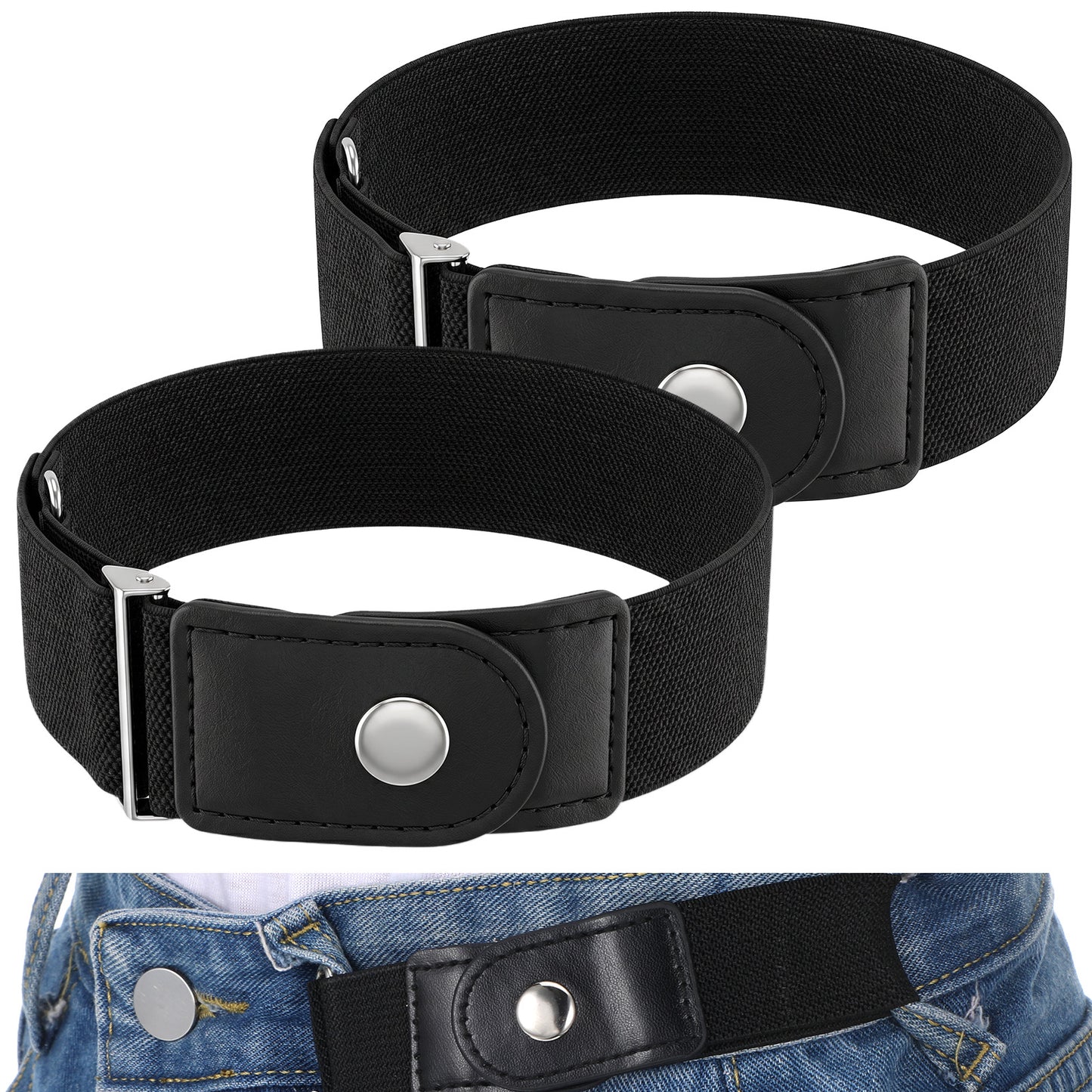 RAHHLIZS 2 Pcs Buckless Belt, Invisible Stretch Beltless Belt for Men
