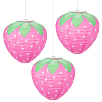 3Pcs Strawberry Lantern Decor, Ymapinc Cute Pink Hanging Paper Lanterns Decorations, Kawaii Strawberry Room Decor for Girls Birthday Party Supplies