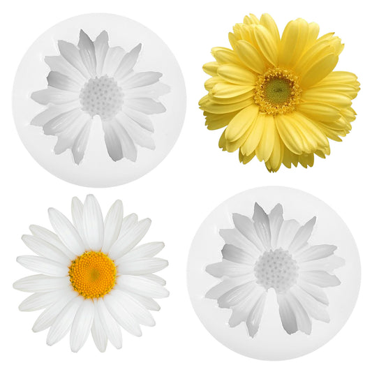 Ymapinc 2Pcs Daisy Flower Silicone Mold, DIY Crafts for 3D Candle Making Butter Candles Resin Clay Unique Molds for Home Decor(Transparent White)