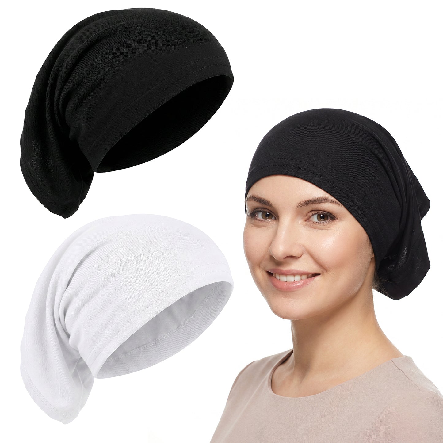 RAHHLIZS 2 Pcs Hijab Cap Non Slip Hijab Undercap Soft Stretch Hijabs Scarf for Women Islamic Muslim Turban Tube Neck Cover (Black/White)