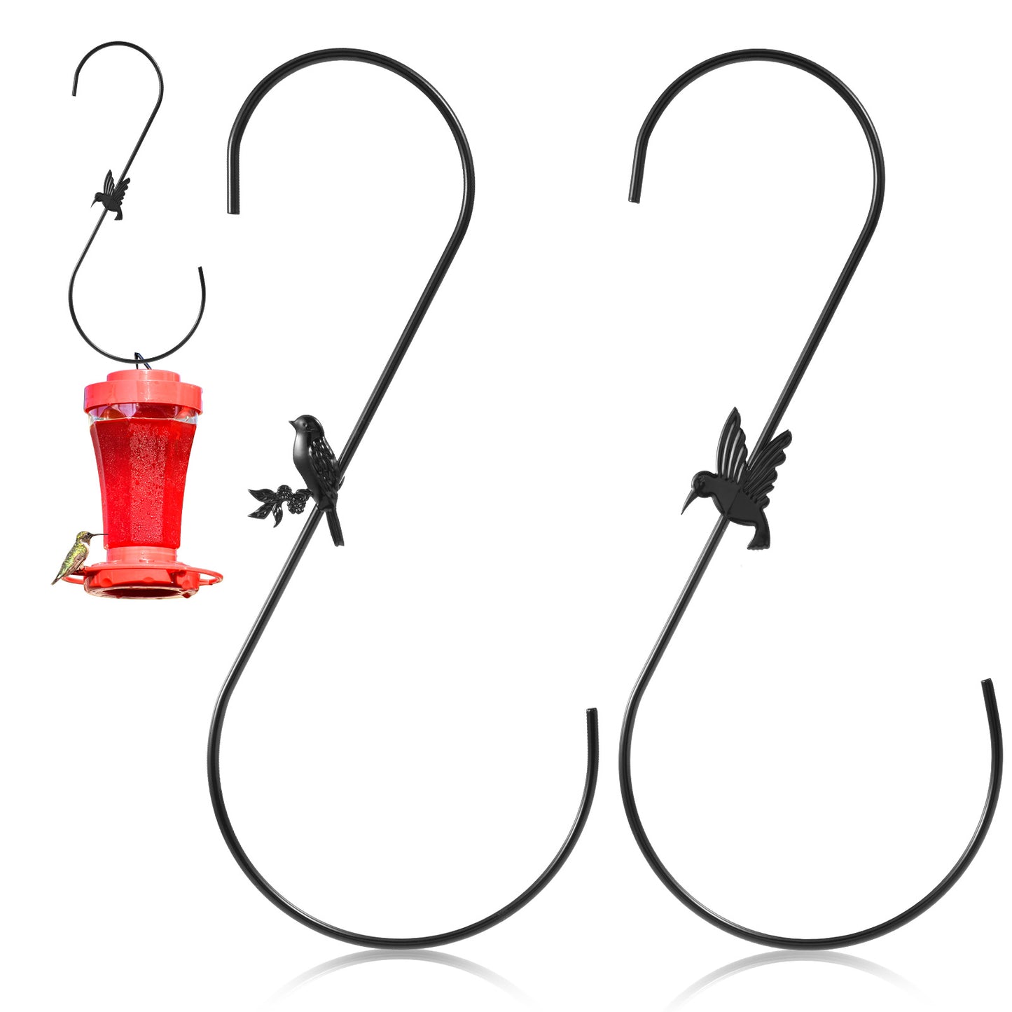 Tyqour 2PCS Hummingbird Feeder Hook 12-Inch Metal Hummingbird Feeder Hanger, S Hooks for Hanging Heavy Duty Plants, Wind Chimes, Outdoor Decorations (Black)