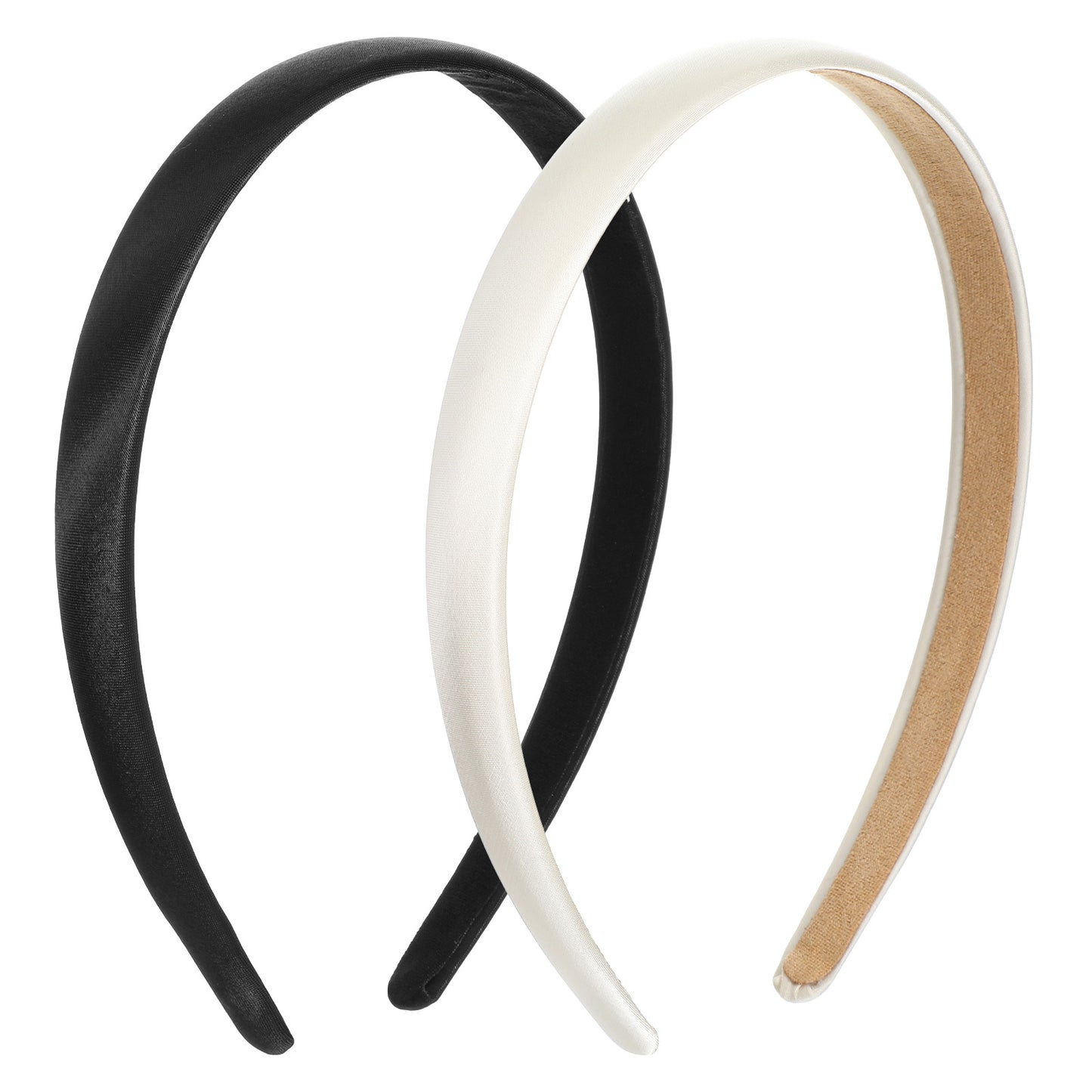 2Pcs Satin Headbands for Women, Solid Simple Satin Headbands, Fashion Hair Hoop for Women's Hair, Non-Slip Elastic Hairs Bands, Black & White