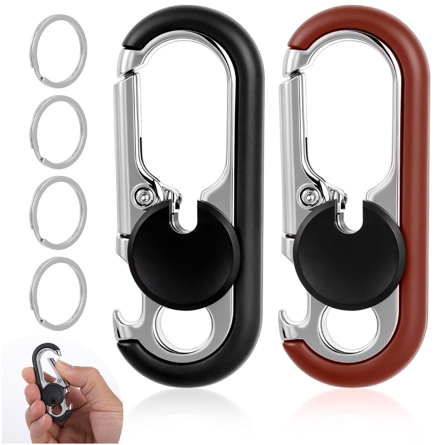 Nogeqi 2PCS Men's Car Key Chain, Heavy Duty Stainless Steel Keychain with Key Rings, Anti Loss Carabiner Keys Holder, Creative Personalized Gift