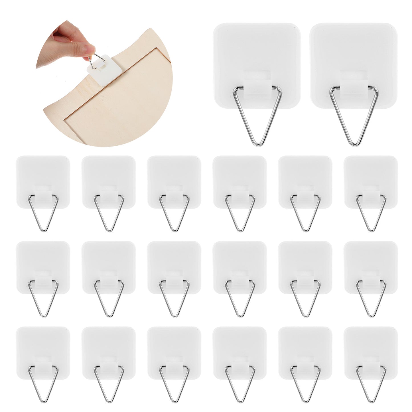 20 Pack Adhesive Picture Hangers Pictures Hanging Hooks Without Nails for Wall Display Holder Plate Hangers Stick on Picture Hanger for Decorative Plates, Photo Frames, Art Decor and Paintings