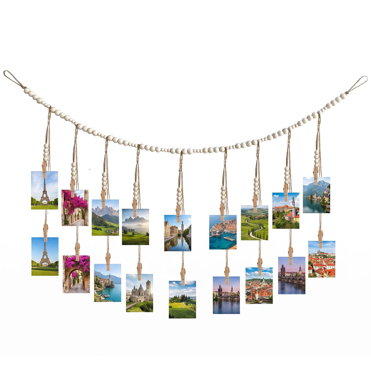 Chsoejuf Boho Macrame Wall Hanging Photo Display Garland with 18 Wood Clips