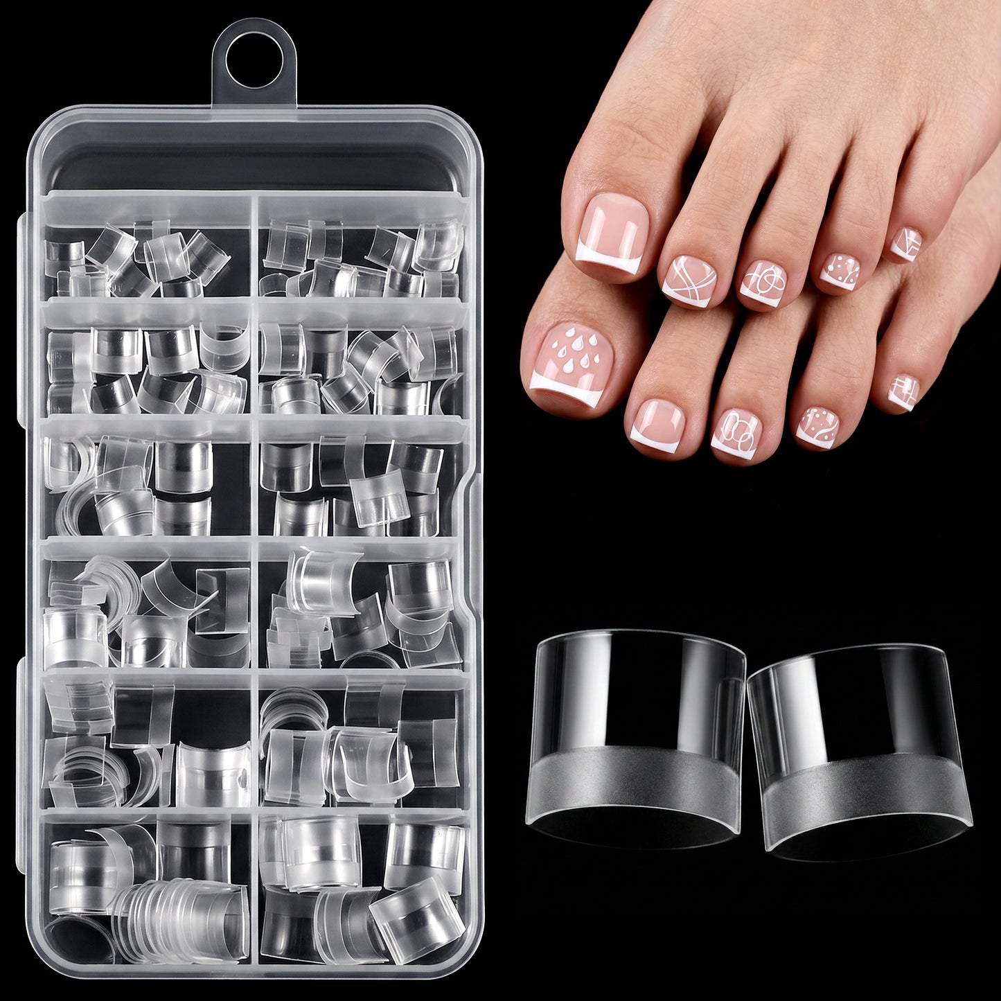 240pcs Press On Toenails Toe Nail Tips Transparent Soft Gel Toenail Tips Fake Toenails Tip 12 Sizes Short Square Fake Nail for Toes Half Cover Square Acrylic for Toes Feet False Nails Artificial