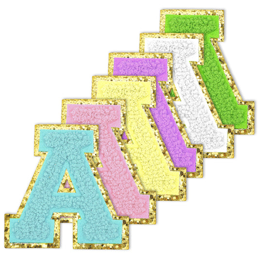 Xinjoduz 6 PCS Chenille Letter Patches, 2.56×2.36 Inch Alphabet A Embroidered Patches Large Felt Letter Stickers Iron Patches for Clothing Pants Hats Jeans Jackets Backpacks DIY Crafts(6 Color)