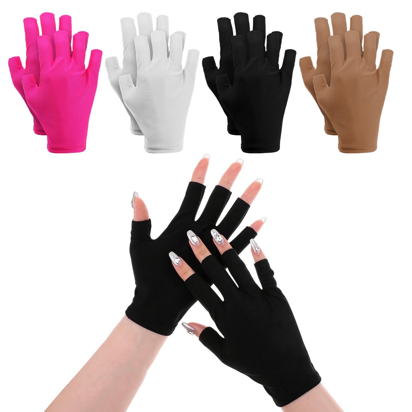4 Pairs UV Gloves for Gel Manicures, Fingerless UPF UV Light Protection Gloves, Anti UVA UVB Gel Nail Lamp Glove for Gels Nail Lamp Fingerless U V Light Glove for Prevent Hands from Harm for Women