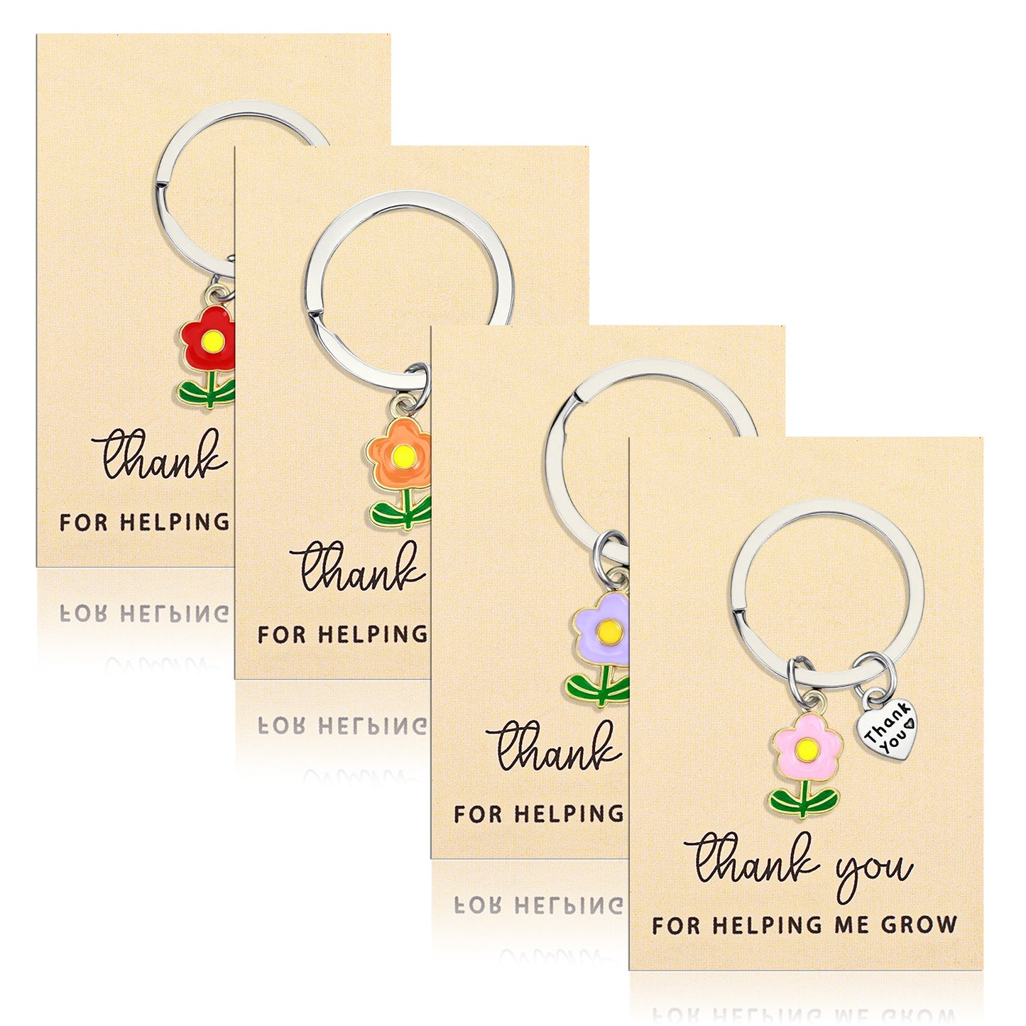 Matwsec Teacher Appreciation End Of Year Teacher Gifts Thank You for Helping Me Grow Flower Keychain Cute Key Chain Gift for Thanksgiving Day Christmas Easter (Red, Pink, Orange, Purple)