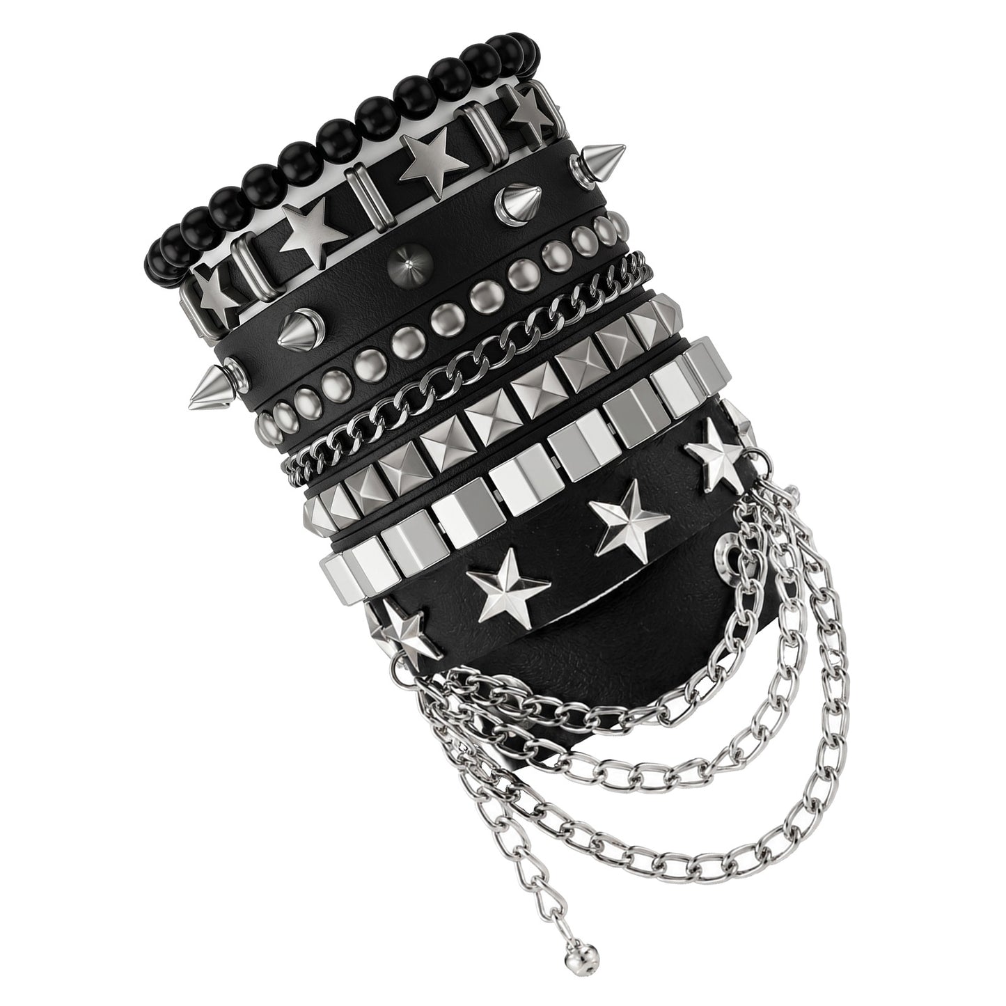 Ouligay 5pcs Punk Spike Bracelets,Studded Bracelet,Goth Emo Accessories