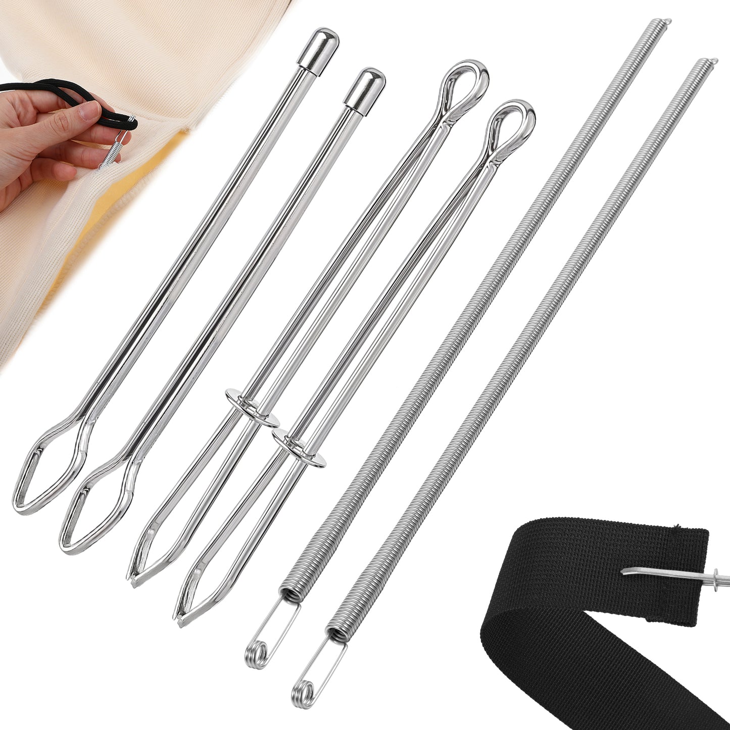6Pcs Drawstring Threader Tool, DIY Rope Threader Clip, Replacement Easy Insert Bodkin Sewing Tool, Drawstring Puller Tool Supplies Accessories Set with Tweezer Sewing for Hoodie String Replacement