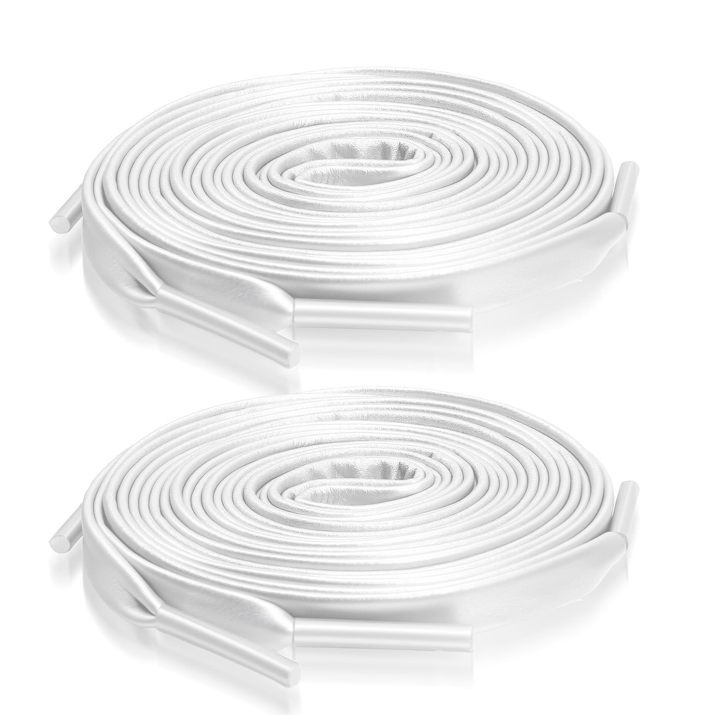 Ouligay 2 Pair Flat PU Leather White Shoe Laces for Trainers, Metallic White Shoelaces for Trainers 0.7cm Wide 47 Inch 120cm Shoe Strings Shoestrings for Women Men