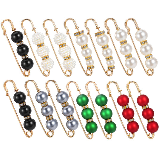 14PCS Brooches and Pins for Women, Fancy Brooch Decorative Safety Pins for Clothes, Fashion Sweater Charms Kit Pearl Broche for Sock Scarf Shawl Hat Pin Accessories Pant Waist Tightener(7 Color)