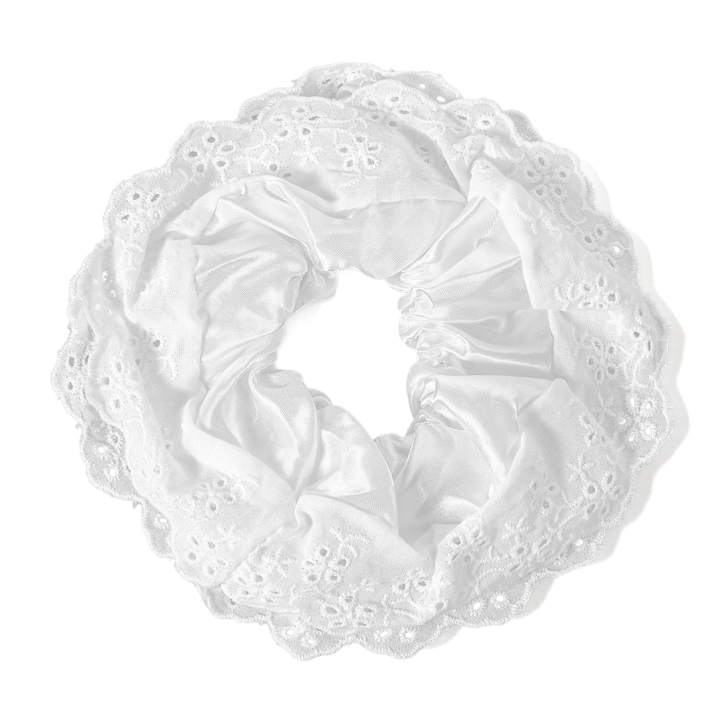 White Lace Scrunchie Oversized Scrunchie Big Scrunchies for Women Lace Hair Ties Ruffle Scrunchies Ponytail Holder Hair Accessories for Ladies Girls