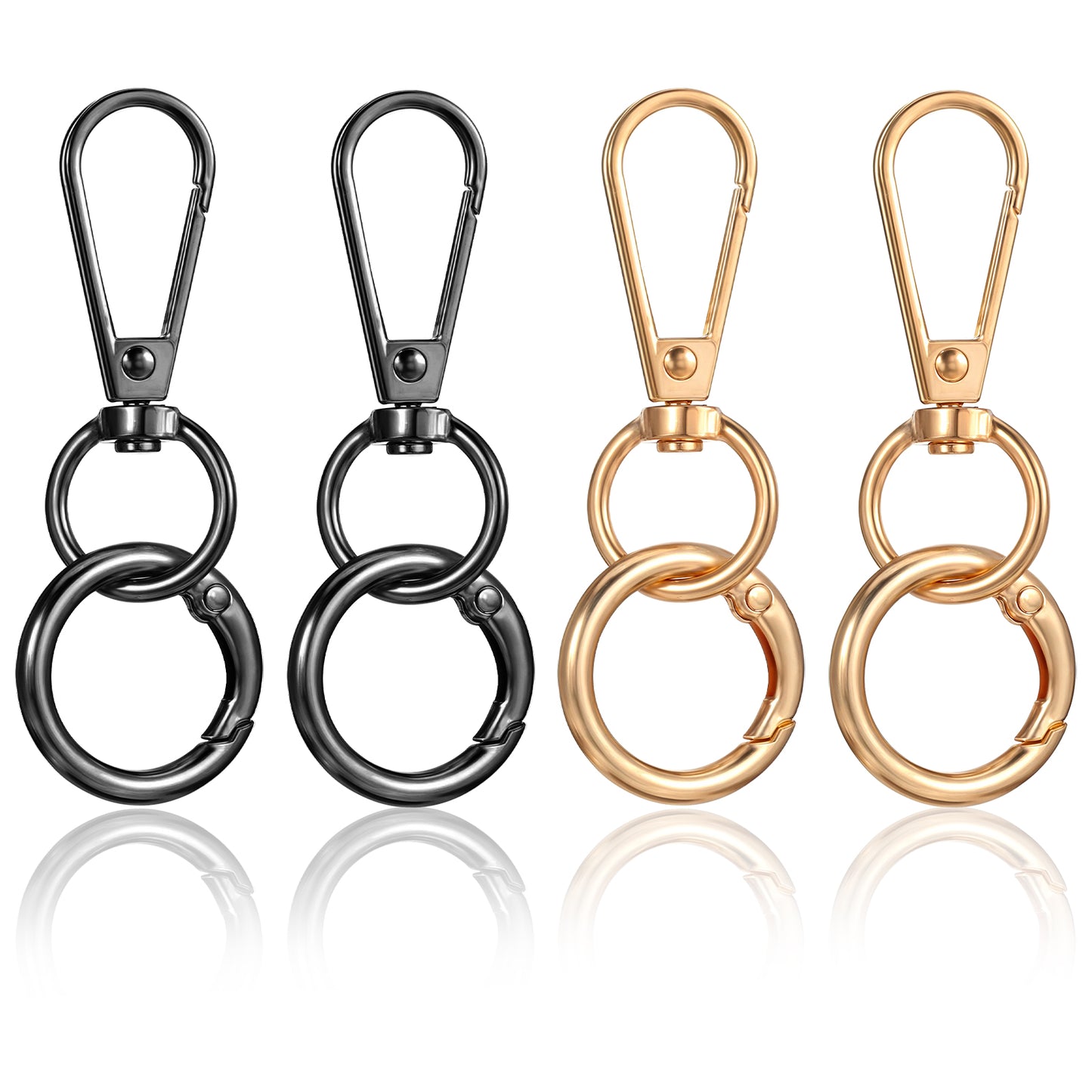 Mabor 4Pcs Swivel Clasp Clip Metal Swivel Snap Hook Double Opening Key Chain Clip Hooks with O Key Ring for DIY Crafts Jewelry Clasps Lanyards Making Gold&Black