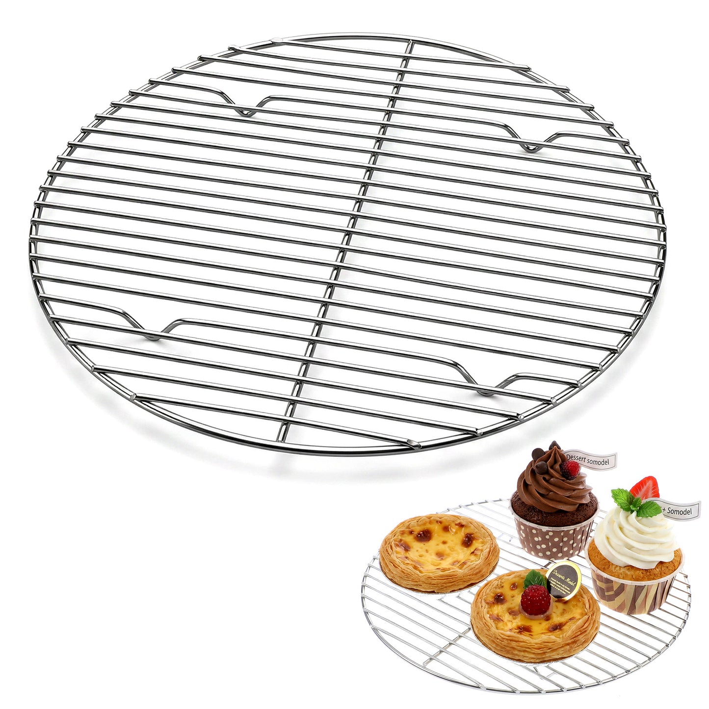 RAHHLIZS Round Roasting Wire Cooling Rack for Cooking and Baking Round Grill Grate Pizza Steamer Rack Stainless Steel Racks for Steamer Casserole Frying Pan (Height 0.59 cm, Diameter 8.66 cm)