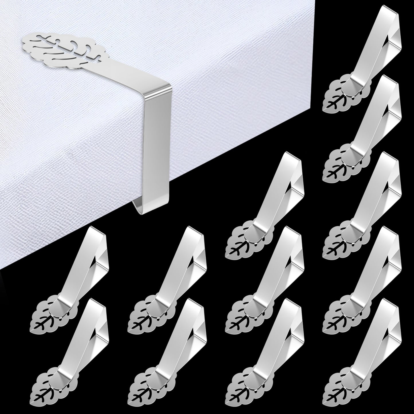 Nogeqi 12 Pcs Tablecloth Clips for Outdoor Tables Leaf Picnic Table Cloth Holder Clip Indoor, Heavy Duty Stainless Steel Cover Clamp for Party Wedding Home Restaurant Camping Accessories