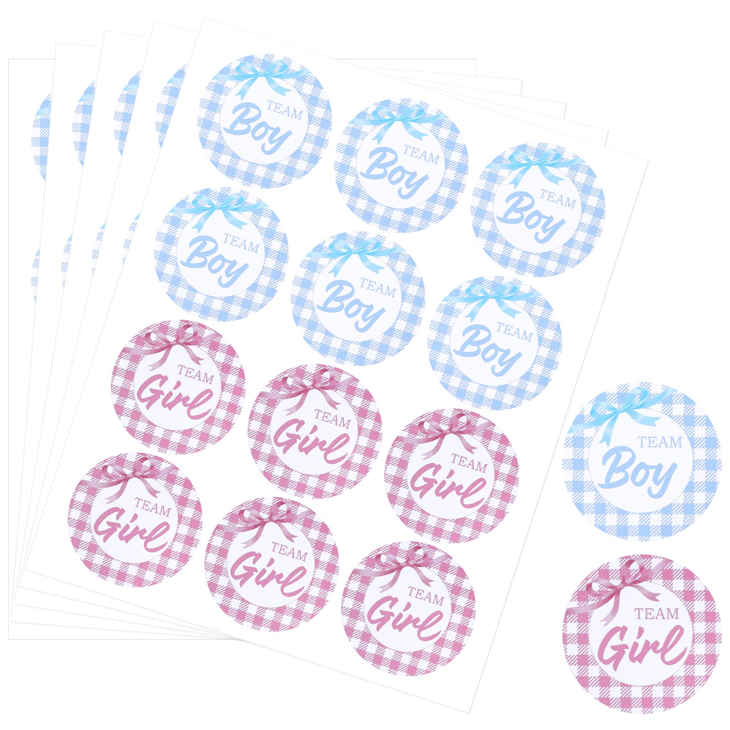 Tyqour 60PCS Team Boy or Girl Stickers Checkered Bow Gender Reveal Stickers 2 Inch Pink or Blue Gender Reveal Decorations for Baby Shower Card Party Supplies