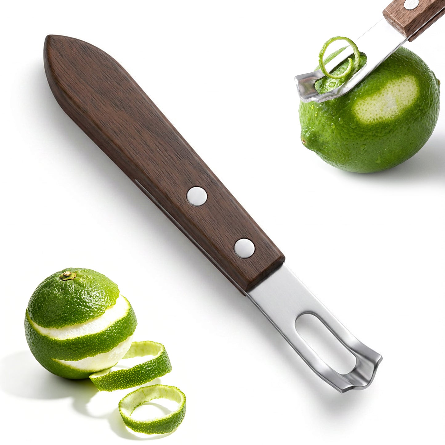 Nogeqi Lemon Zester Tool,Channel Knife,Citrus Zester,Lemon Peeler with Wood Handle,Stainless Steel Bar Tools for Bartender Cocktail Garnish Citrus Lemon,Bar Accessories for Kitchen Bar