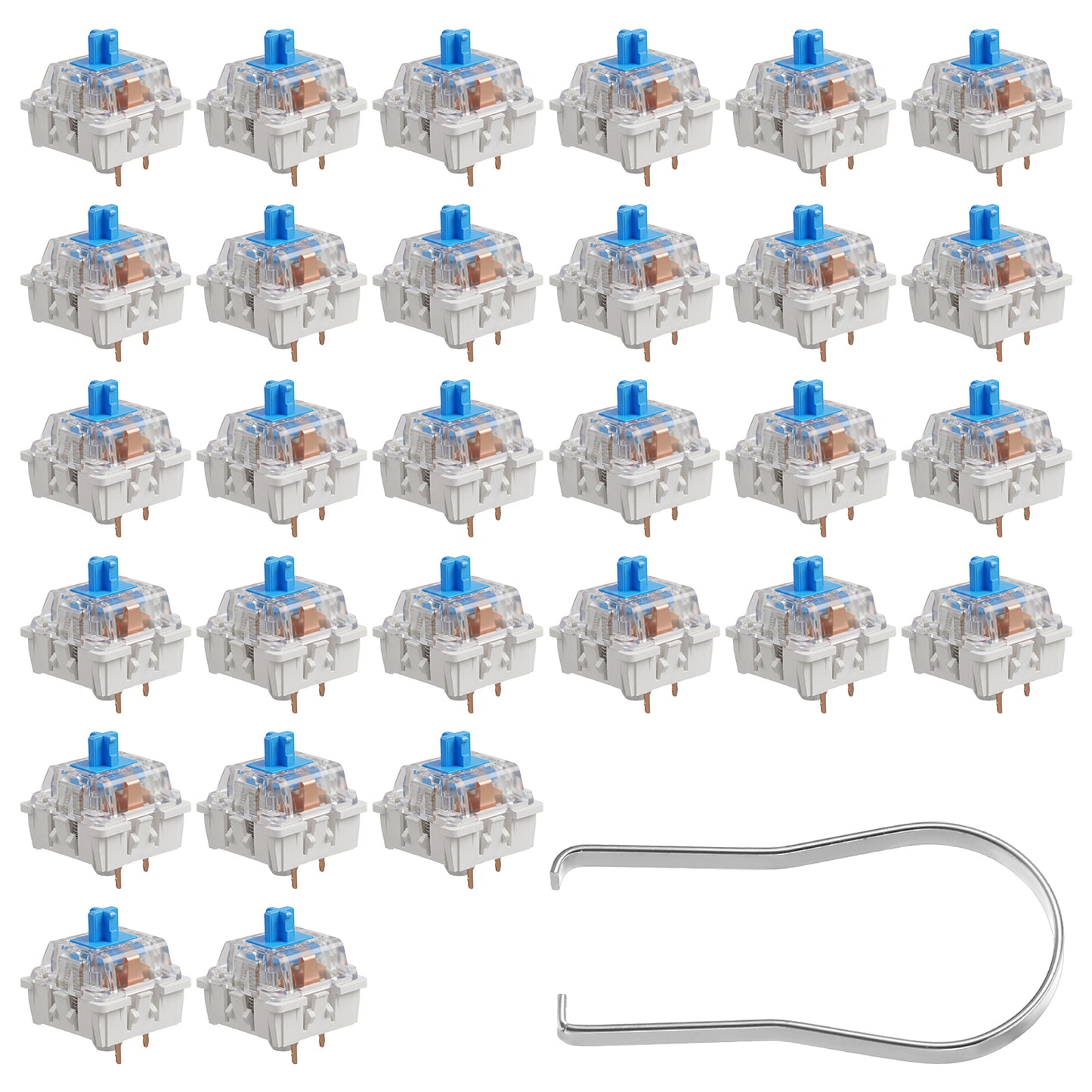 30 Pcs Blue Mechanical Keyboard Switches 3 Pin Clicky Switches With Switch Puller Keyboard Clicker Pre-Lubricated Clicky Key Dustproof And Waterproof Accessories Keys for Mechanical Gaming Keyboards