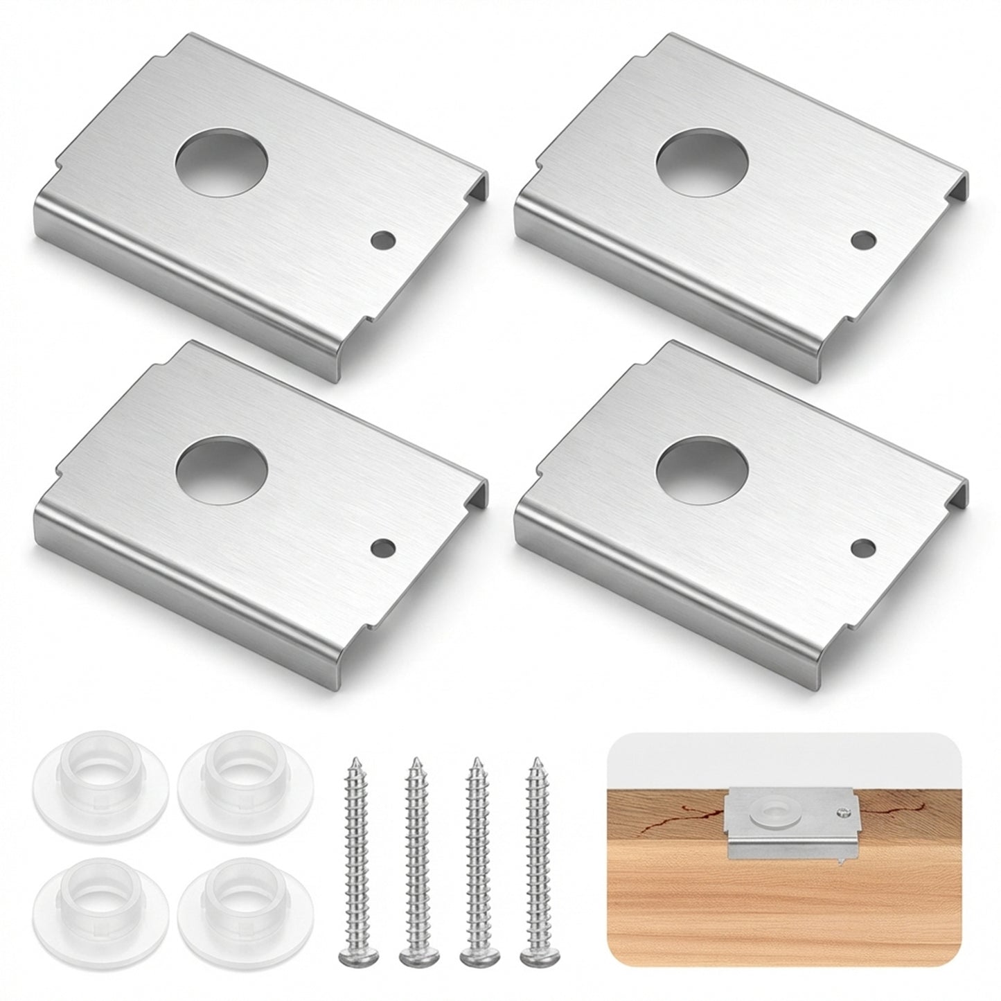 Bi-Fold Door Repair Bracket Kit, Stainless Steel Folding Closet Door Hardware for 1-3/8 Inch Wood Doors, Top Or Bottom Mount Steel Brackets Includes 4 Brackets, Screws, and Silicone Gaskets