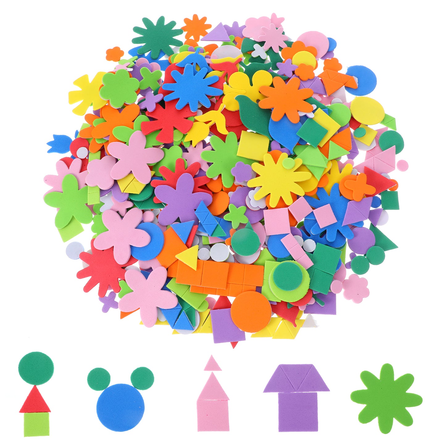 Ouligay 700PCS Foam Shape Stickers Assorted Foam Stickers, Self Adhesive Craft Supplies Flower Geometric Sticker for Preschool Craft DIY Program (Circle, Square, Triangle, Flower)