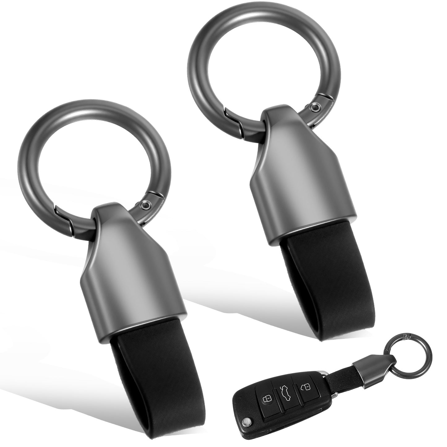 Mabor 2Pcs Leather Keychain for Car Keys, Zinc Alloy Key Fob Holder with Keyrings, Multifunctional Key Chain Clip for Men & Women