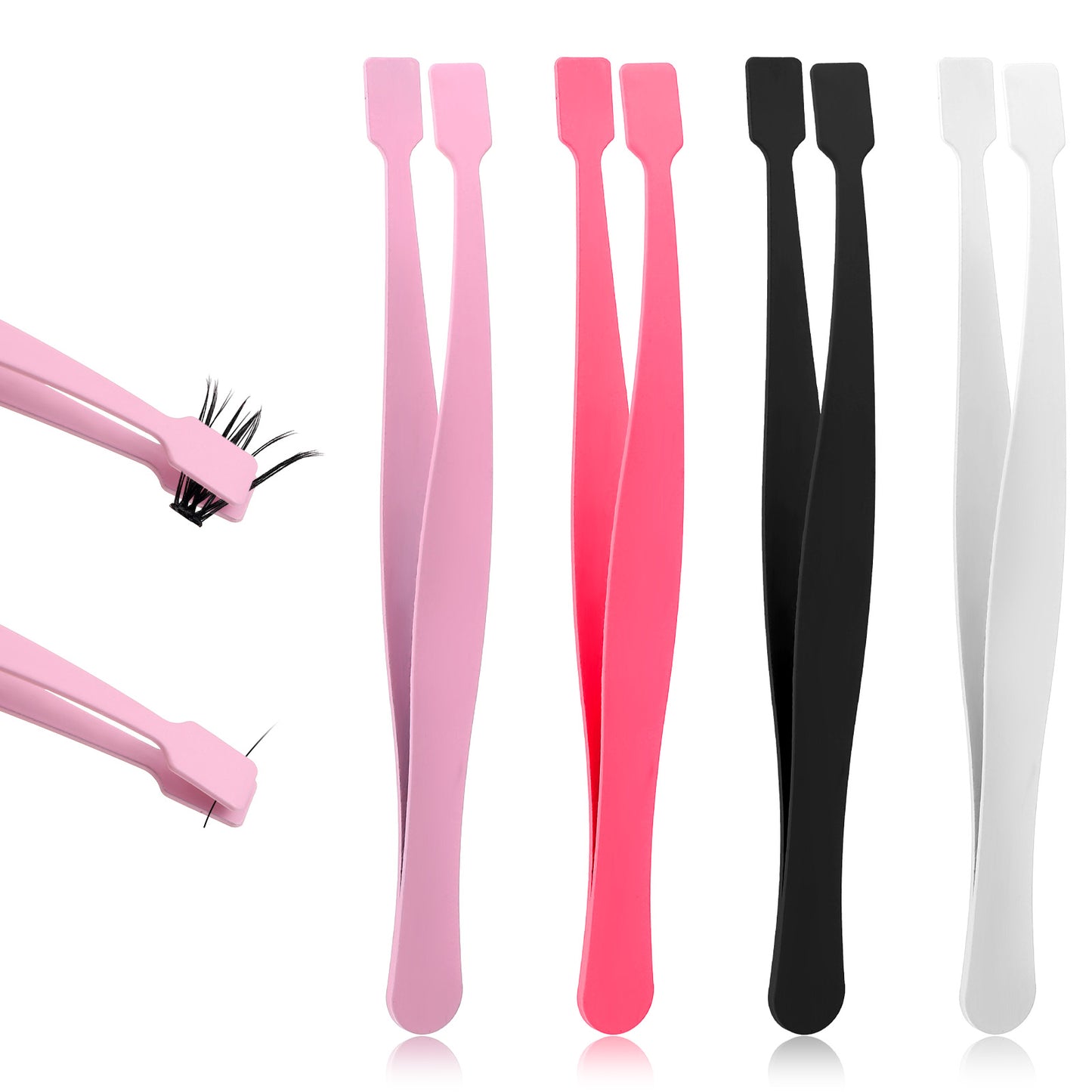 Nogeqi 4 Pcs Lash Cluster Tweezers, Lash Tweezers for Eyelash Extensions, Eyelash Tweezer for Lashes Extensions, Easy for Beginner, Blunt Design Safe Use